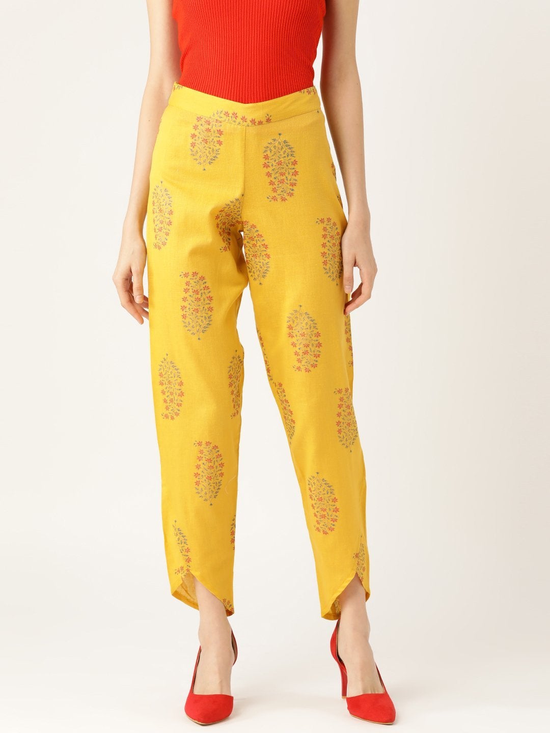 Women's Mustard Floral Dhoti Pants - SASSAFRAS