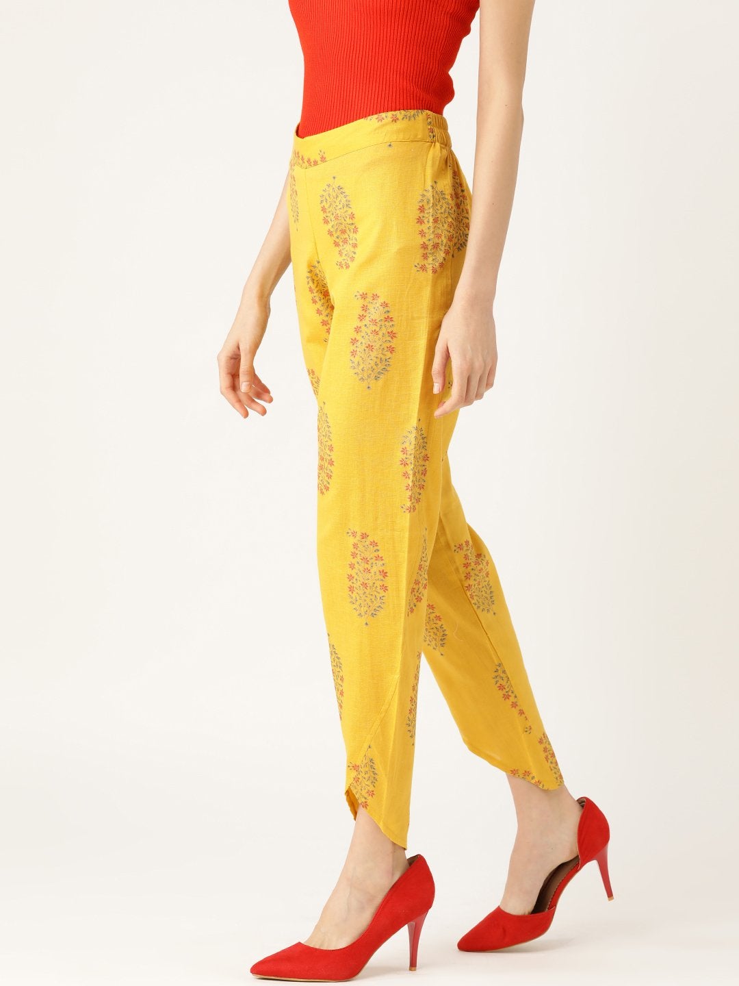 Women's Mustard Floral Dhoti Pants - SASSAFRAS