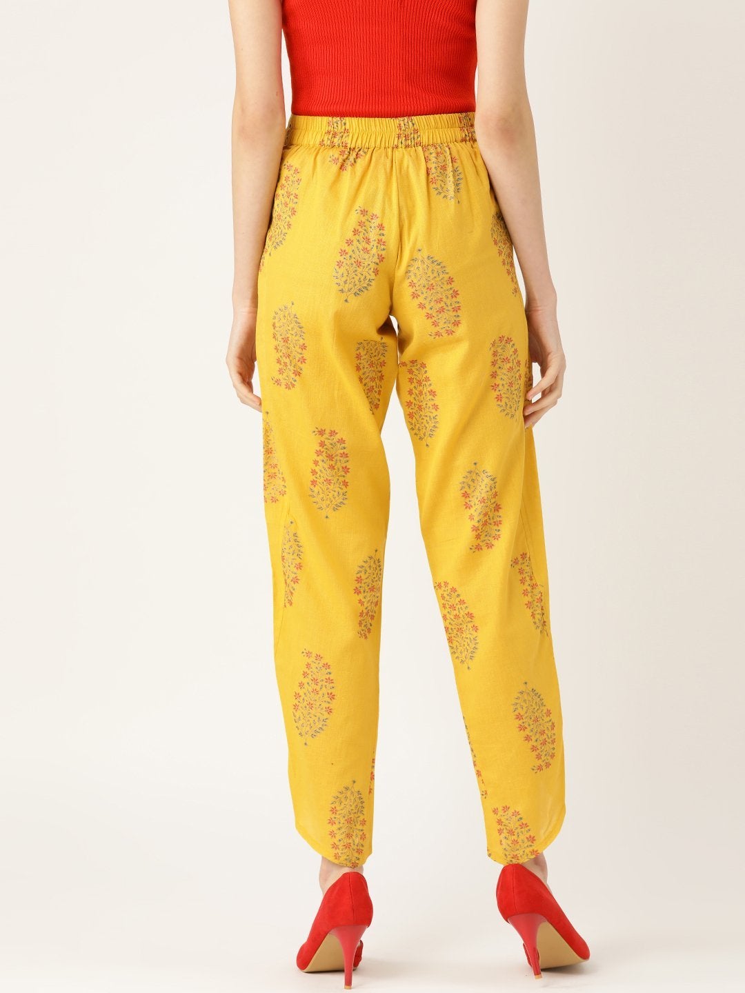 Women's Mustard Floral Dhoti Pants - SASSAFRAS