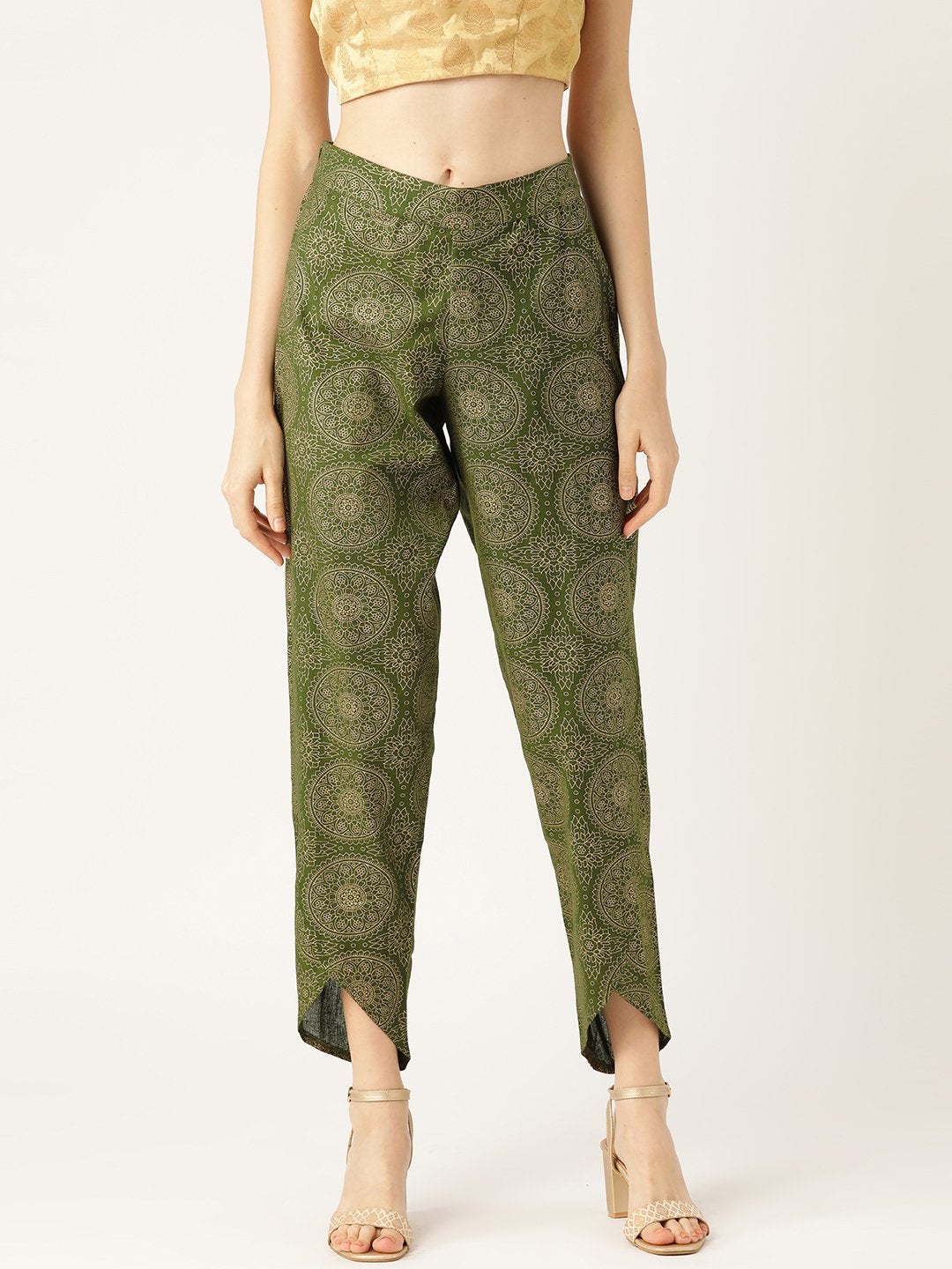 Women's Dark Green Chakra Foil Dhoti Pants - SASSAFRAS