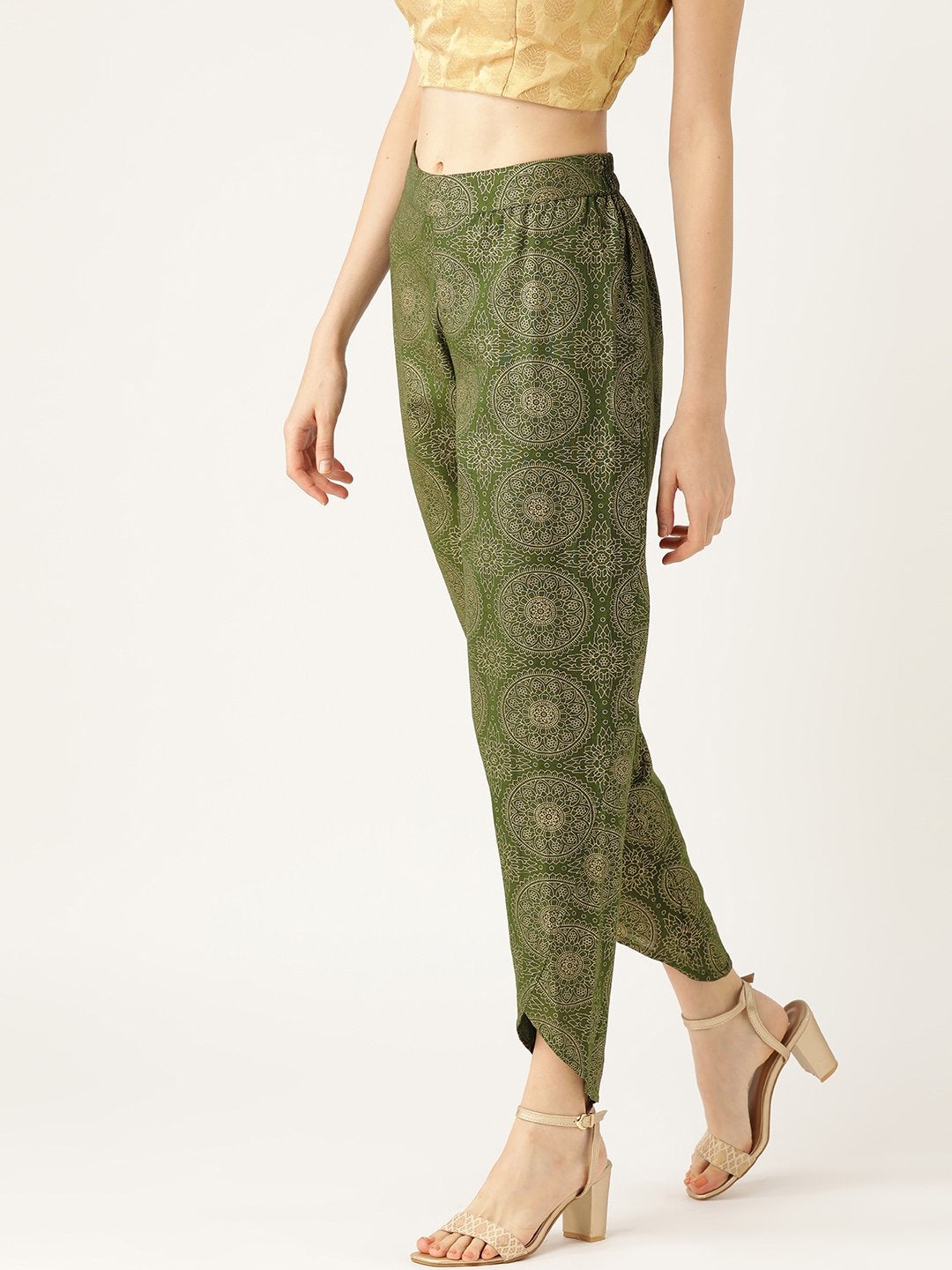 Women's Dark Green Chakra Foil Dhoti Pants - SASSAFRAS