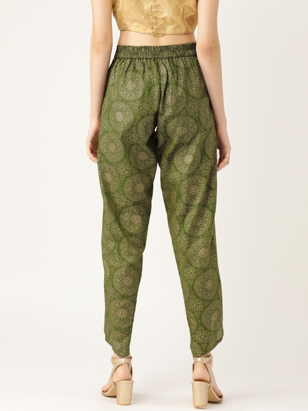 Women's Dark Green Chakra Foil Dhoti Pants - SASSAFRAS