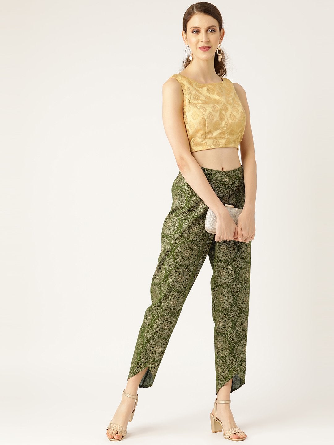 Women's Dark Green Chakra Foil Dhoti Pants - SASSAFRAS