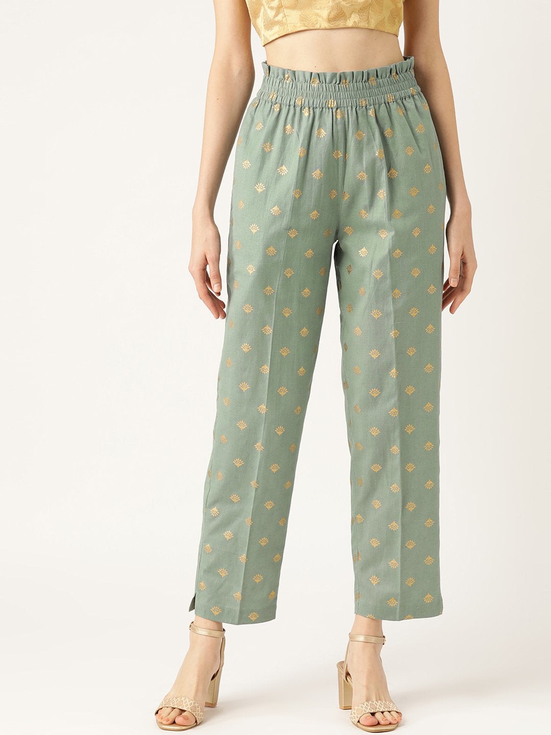 Women's Teal Small Booti Foil Tapered Pants - SASSAFRAS