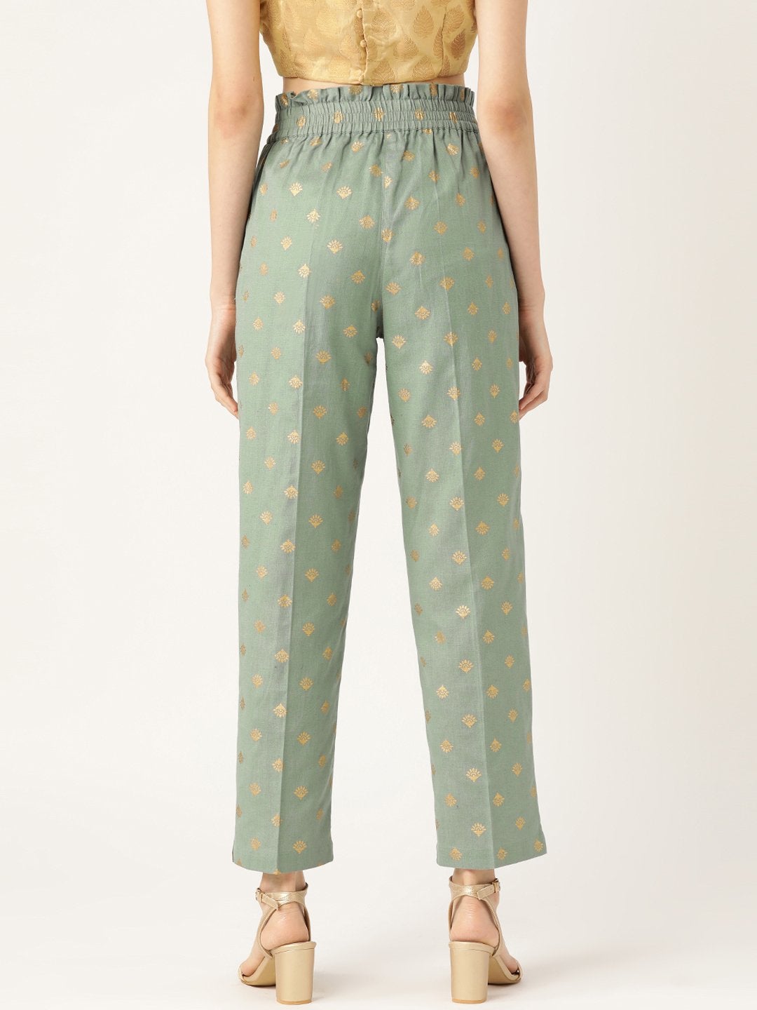 Women's Teal Small Booti Foil Tapered Pants - SASSAFRAS