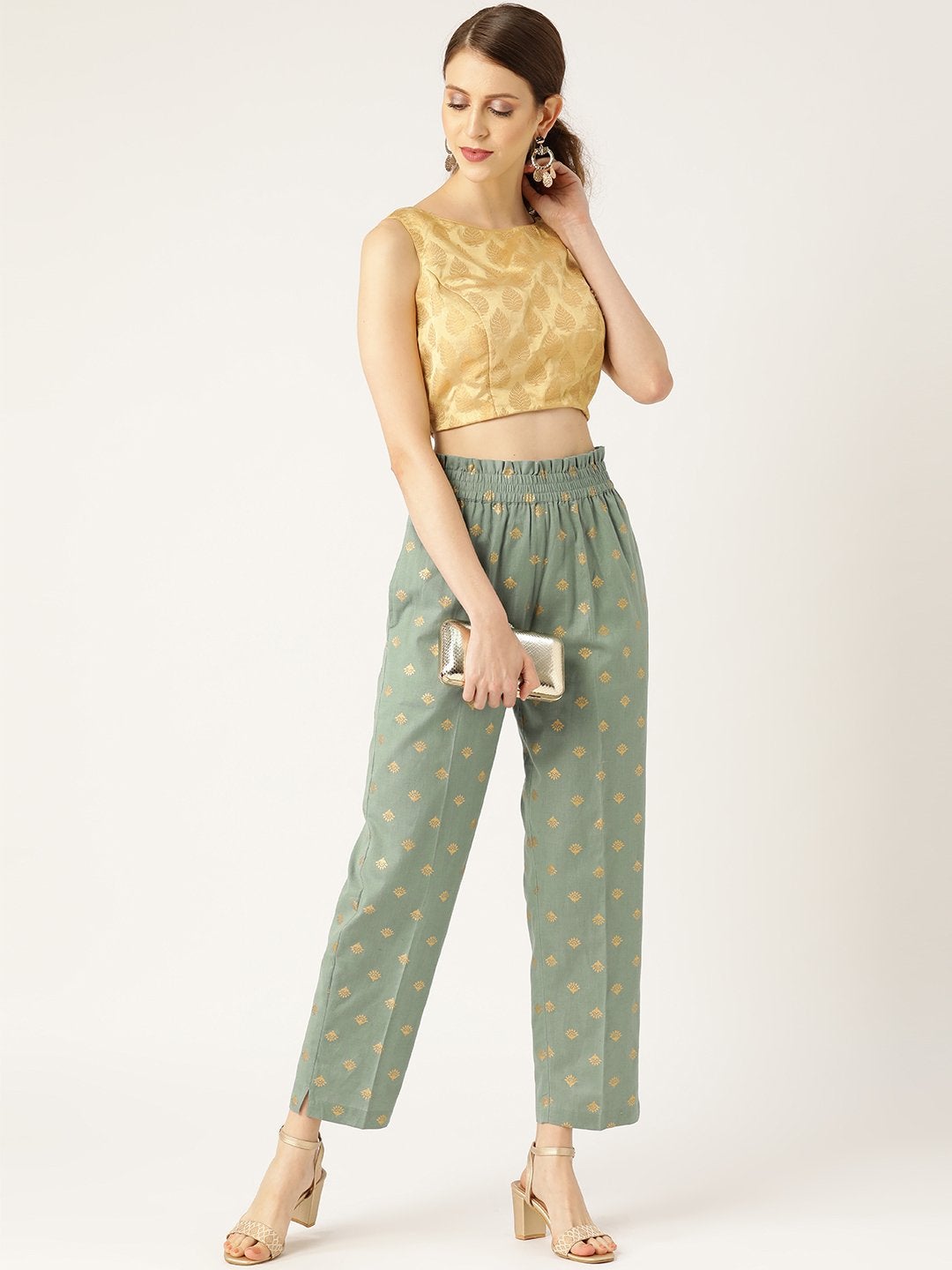 Women's Teal Small Booti Foil Tapered Pants - SASSAFRAS