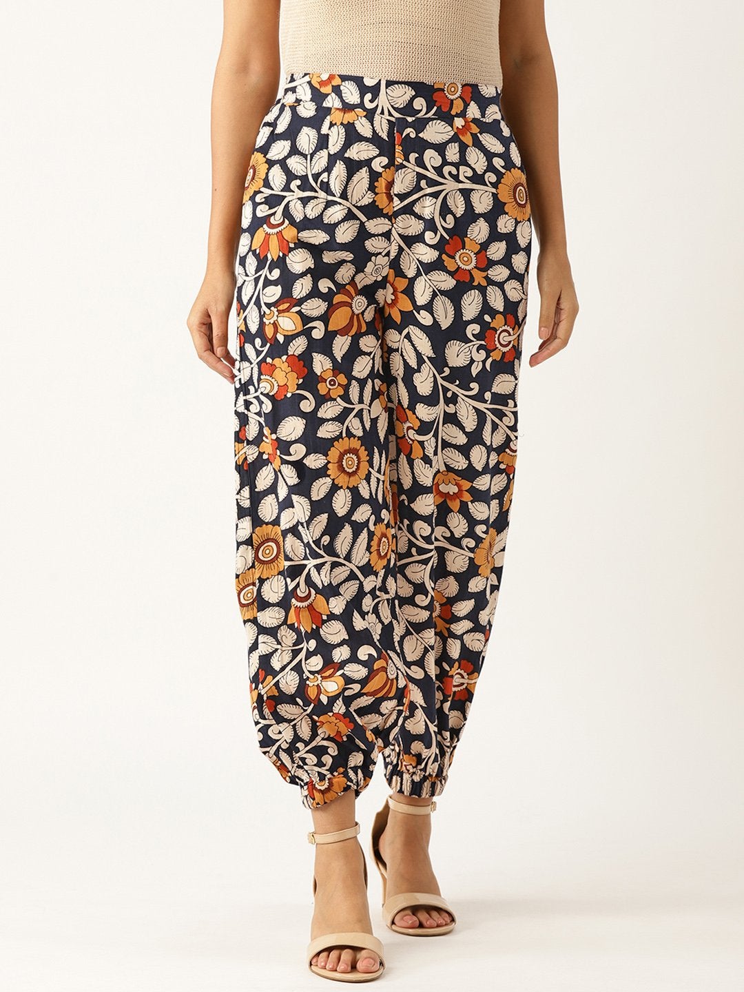 Women's Navy Floral Cuffed Pants - SASSAFRAS