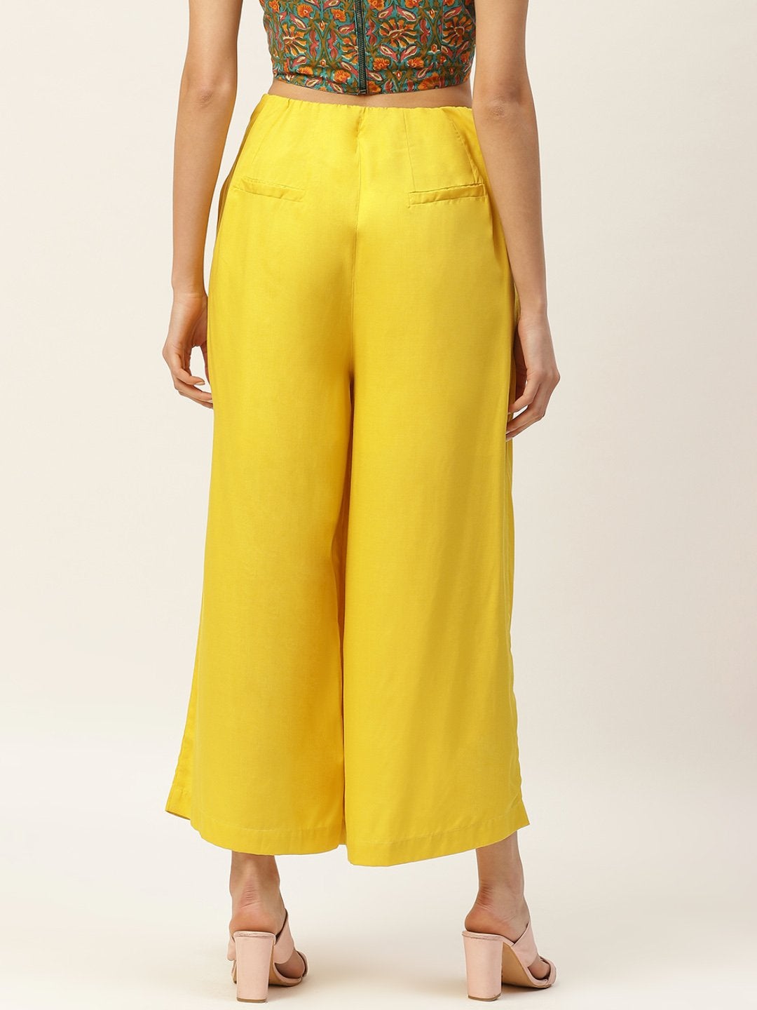 Women's Yellow Front Button Pleated Culottes - SASSAFRAS