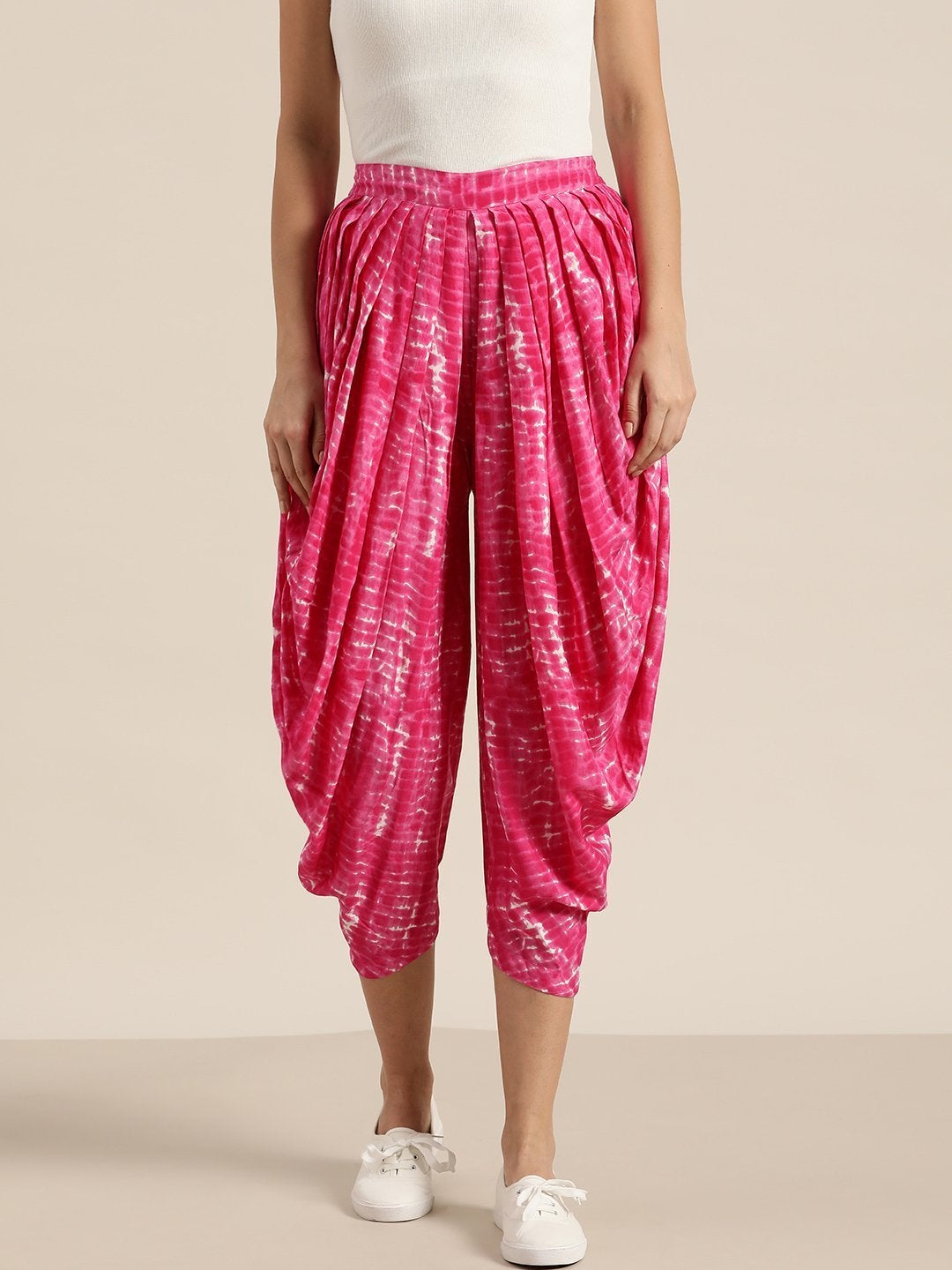 Women's Fuchsia Shibori Print Dhoti Pants - SHAE
