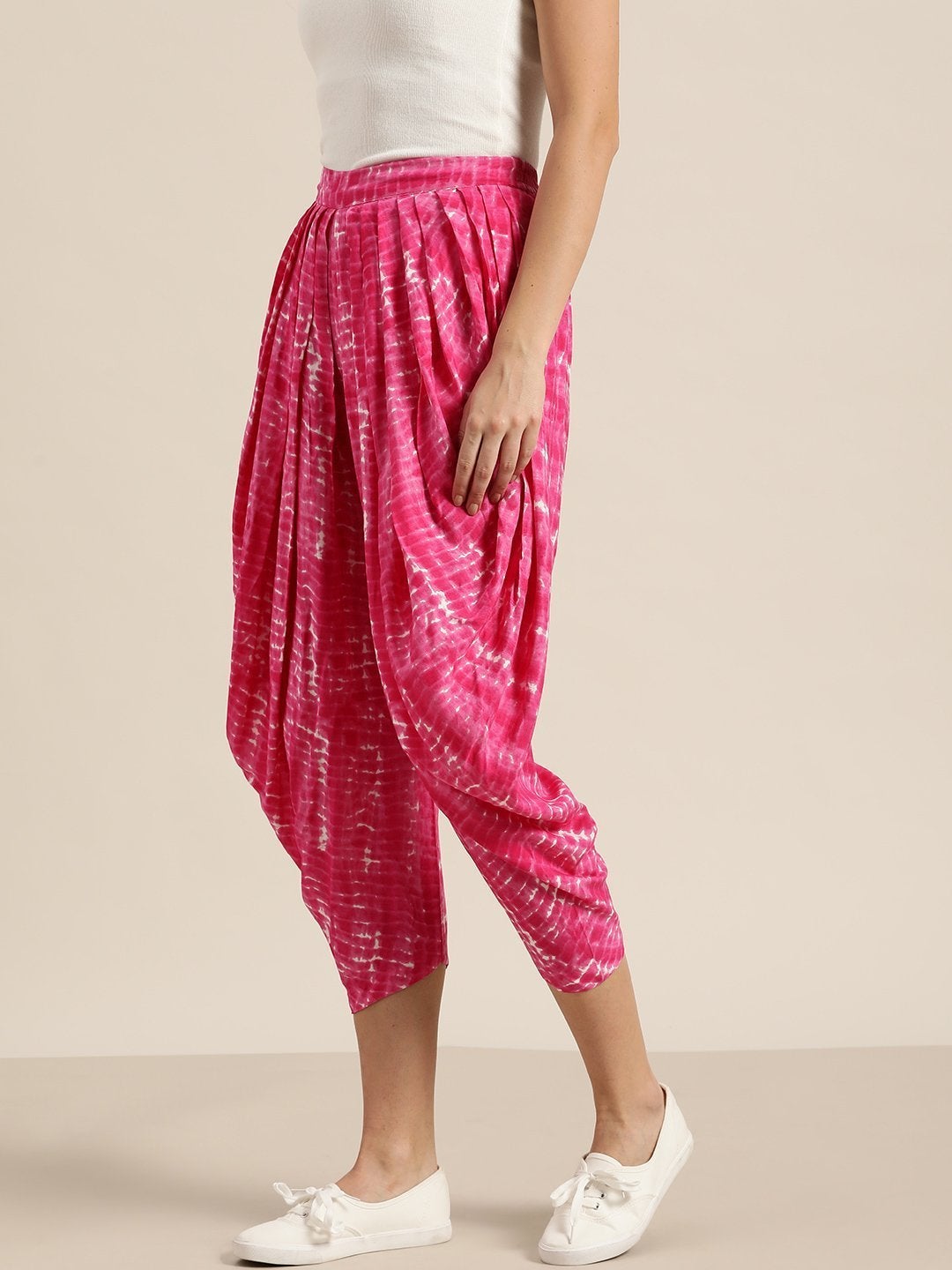 Women's Fuchsia Shibori Print Dhoti Pants - SHAE