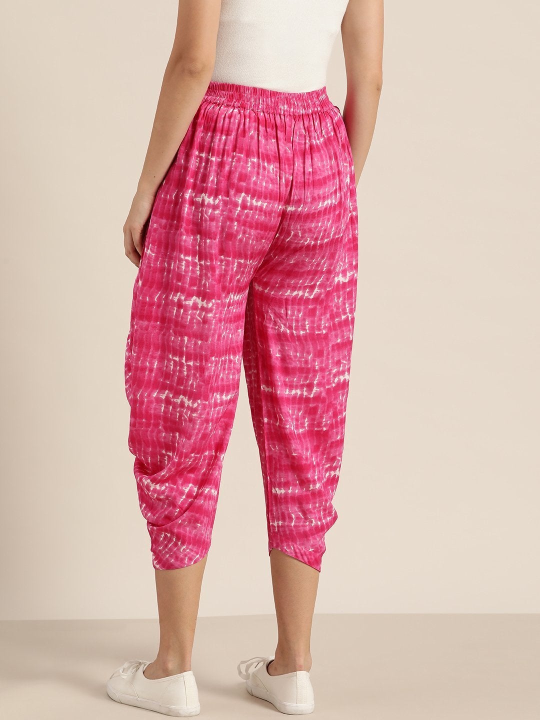Women's Fuchsia Shibori Print Dhoti Pants - SHAE