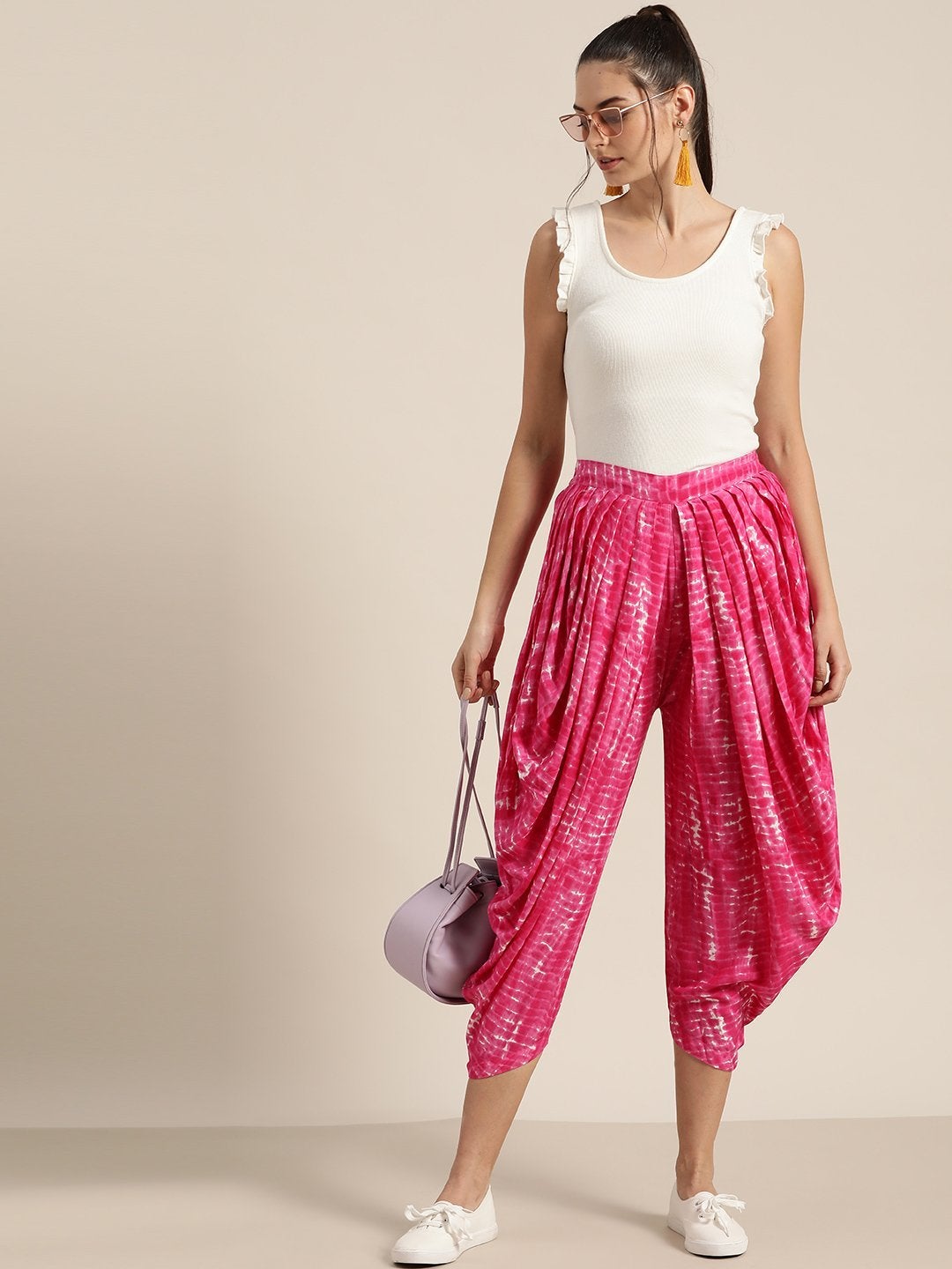Women's Fuchsia Shibori Print Dhoti Pants - SHAE