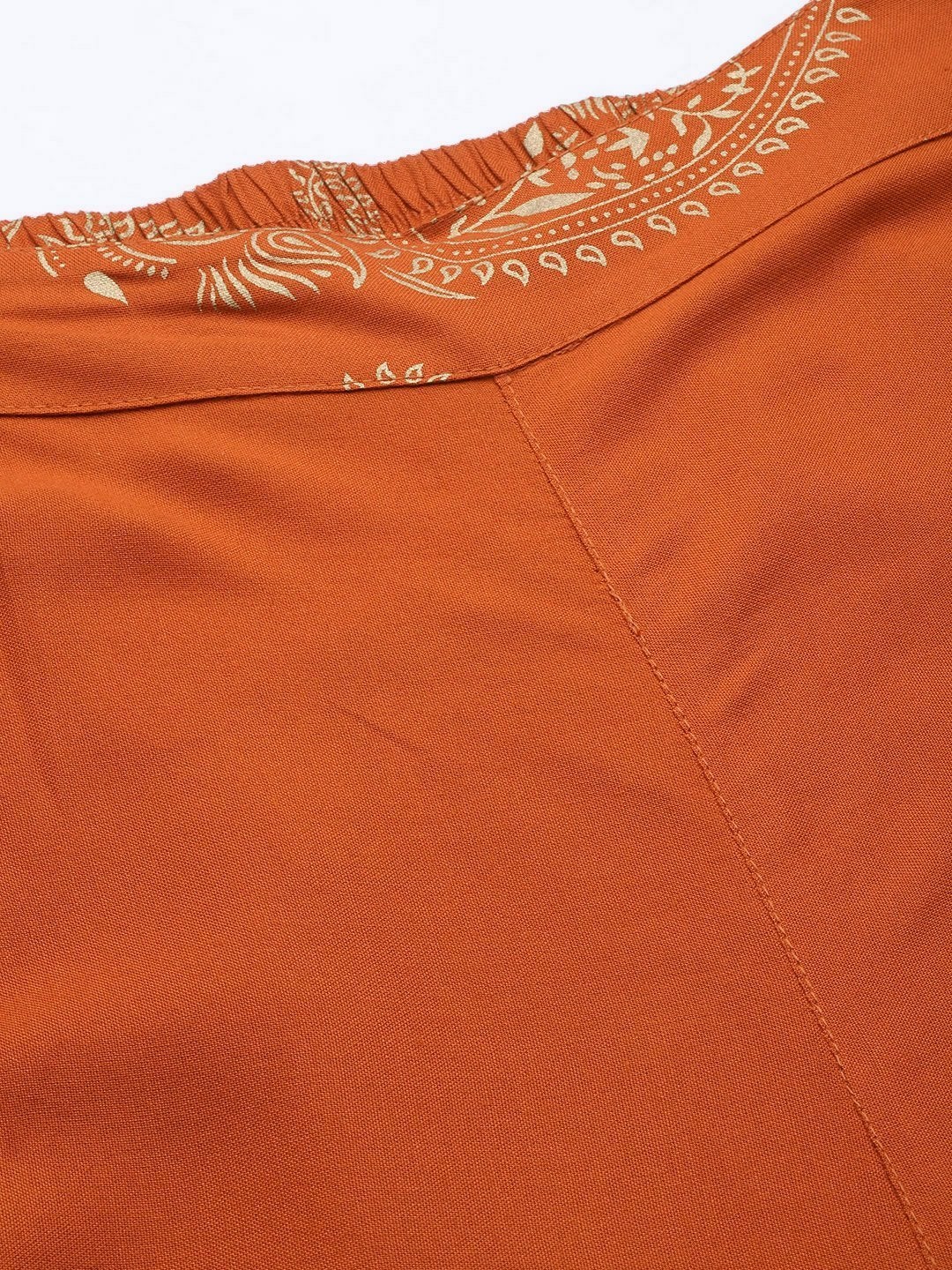 Women's Rust Paisely Foil Print Flared Palazzo - SHAE