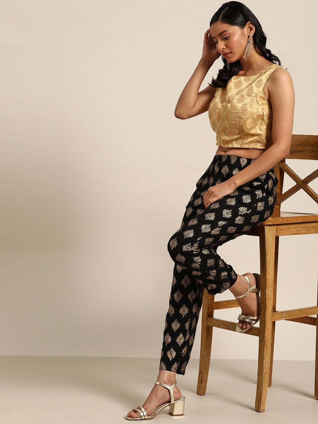 Women's Black Floral Foil Pencil Pants