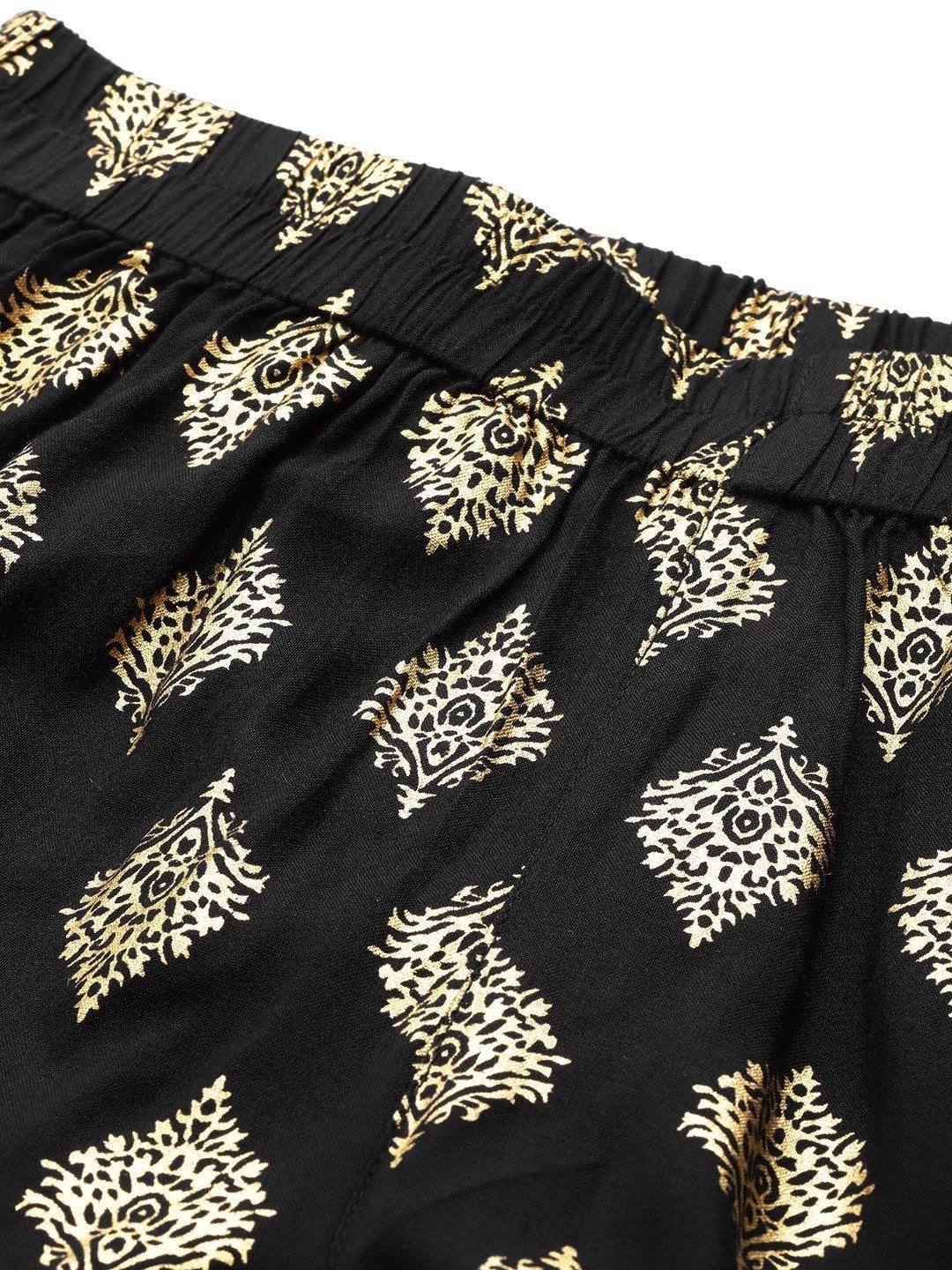 Women's Black Floral Foil Pencil Pants