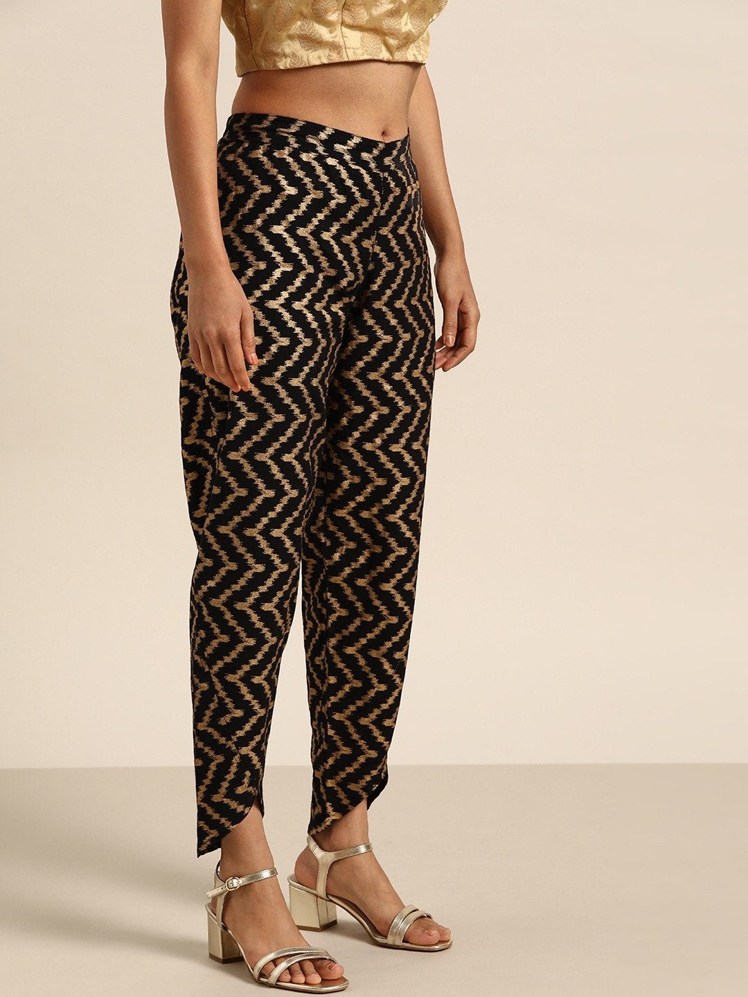 Women's Black Chevron Foil Tulip Pant - SHAE