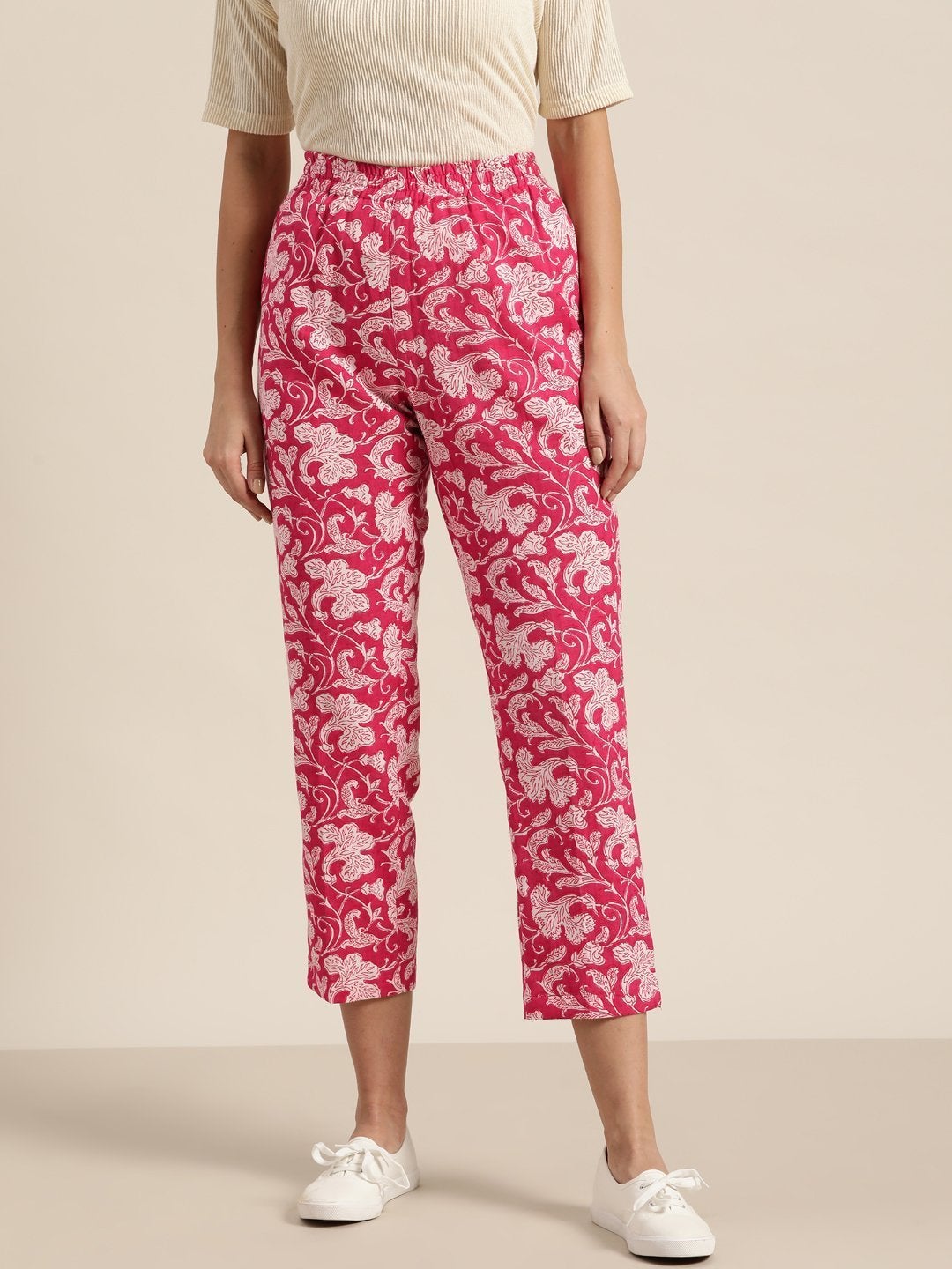Women's Fuchsia Floral Tapered Pants