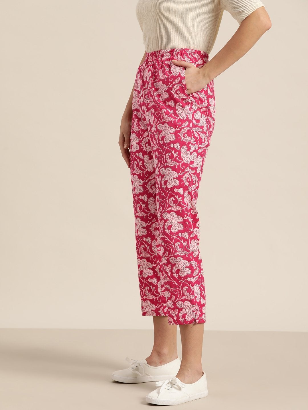 Women's Fuchsia Floral Tapered Pants