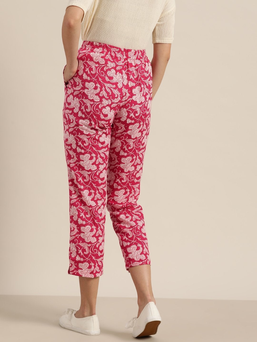 Women's Fuchsia Floral Tapered Pants