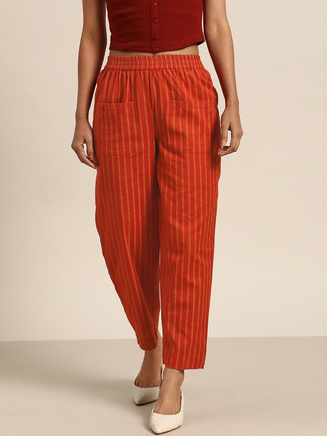 Women's Rust Stripes Over Patch Pocket Pants