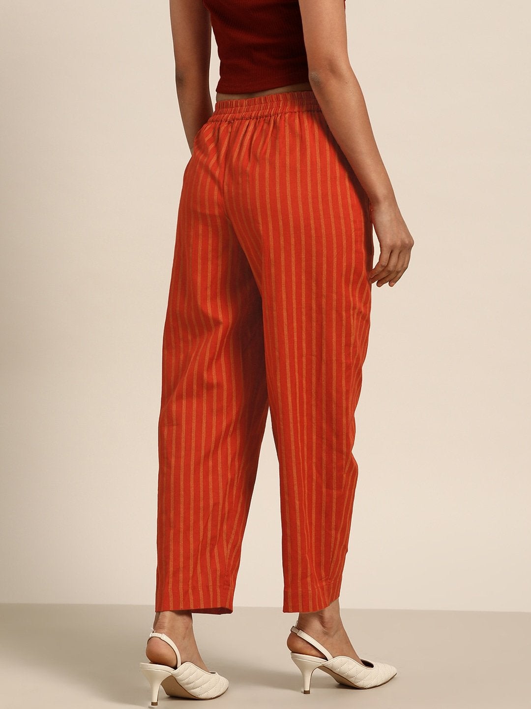 Women's Rust Stripes Over Patch Pocket Pants