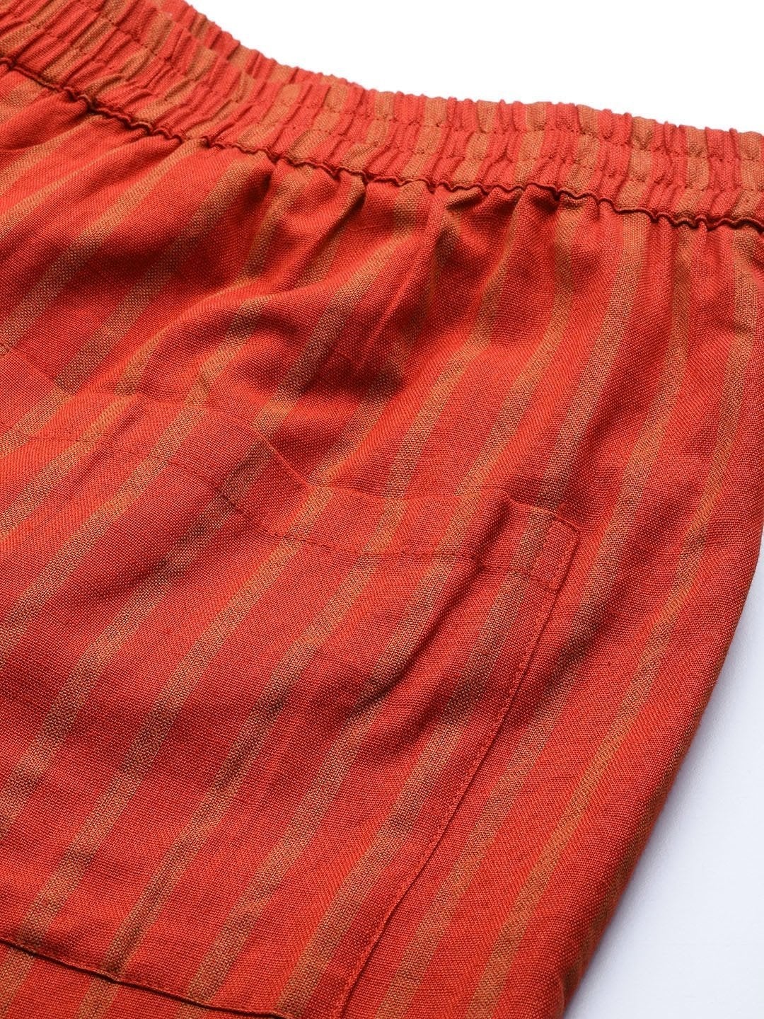 Women's Rust Stripes Over Patch Pocket Pants