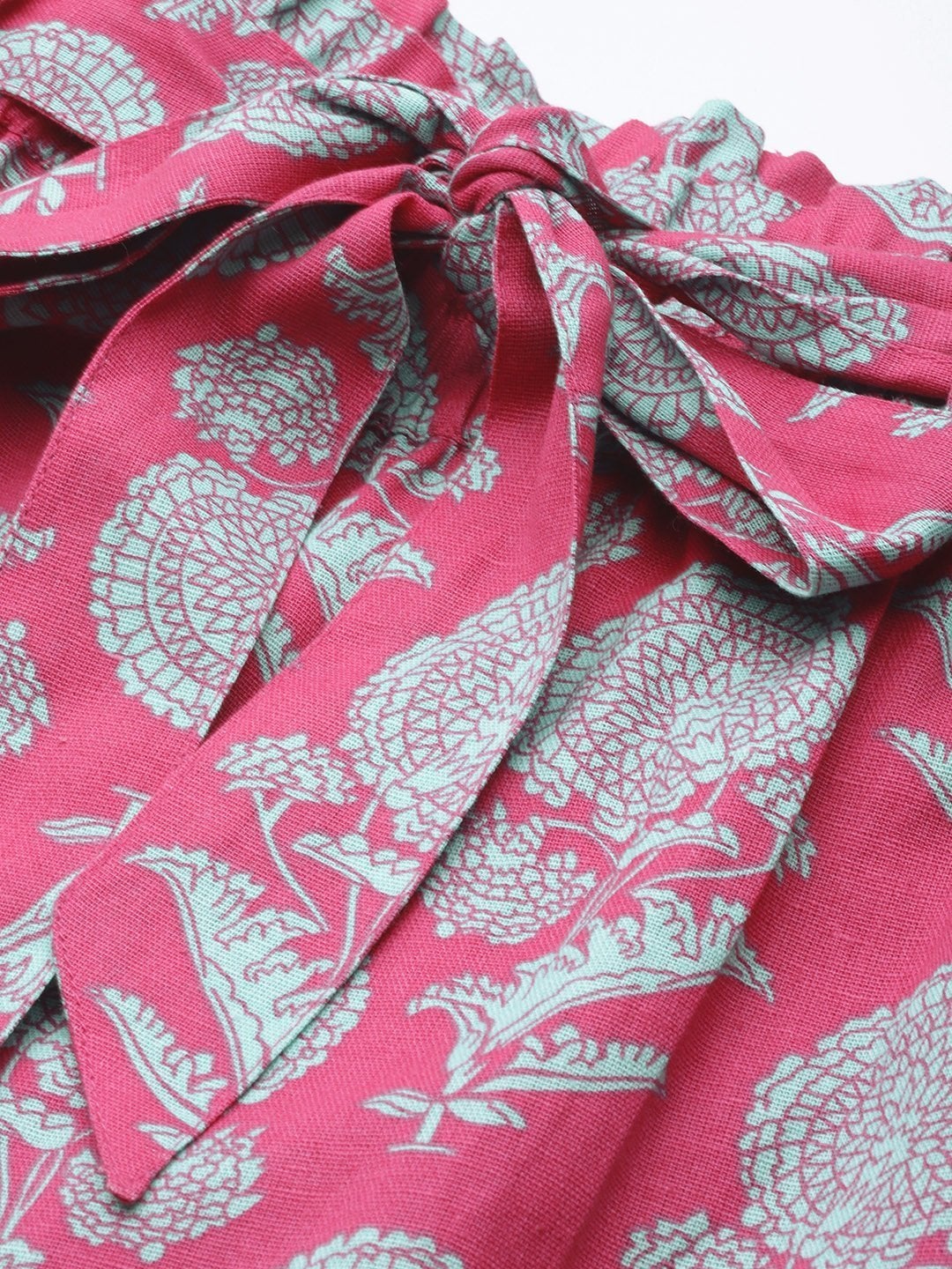 Women's Pink Floral Paperbag Waist Pants