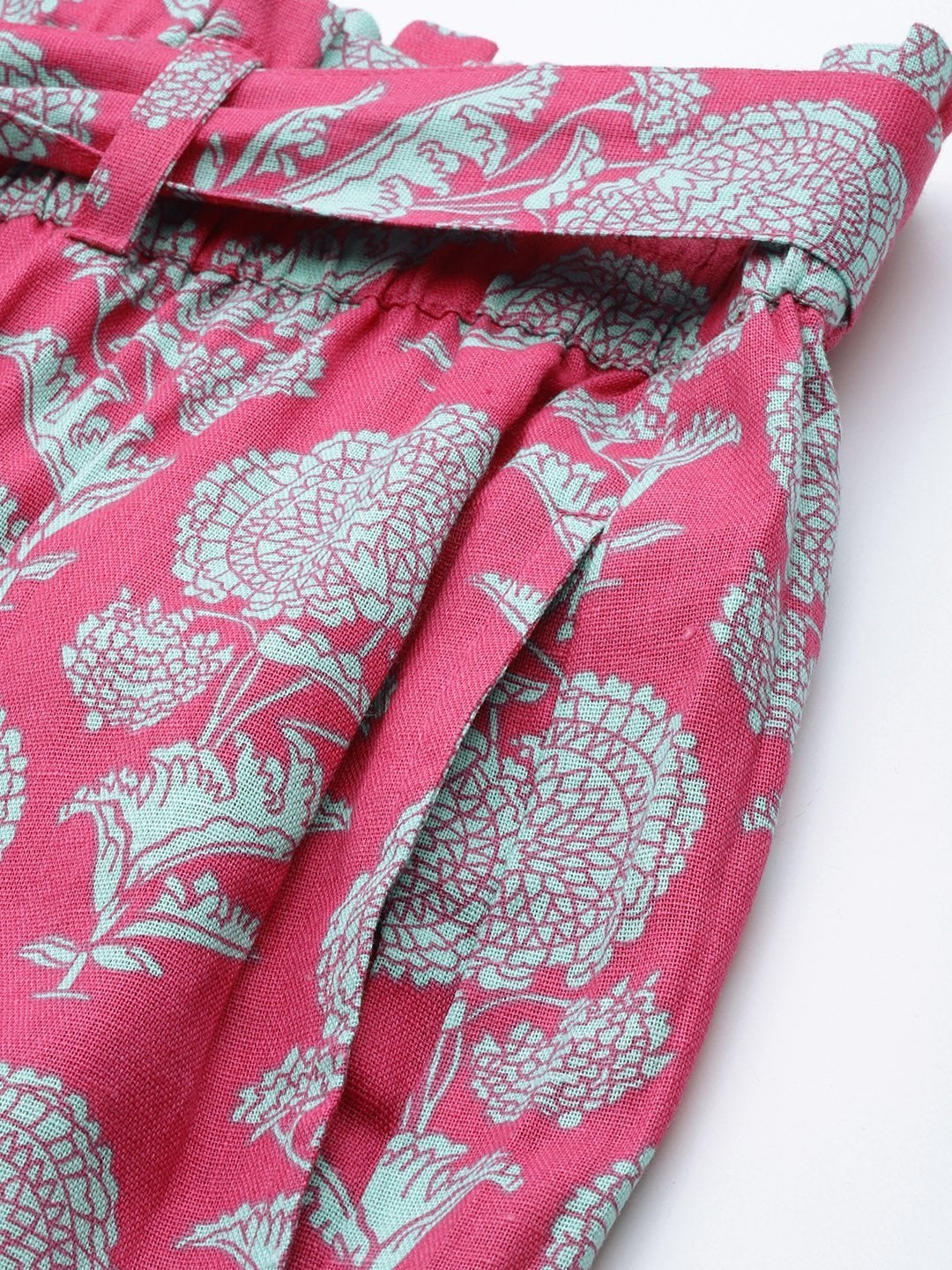 Women's Pink Floral Paperbag Waist Pants