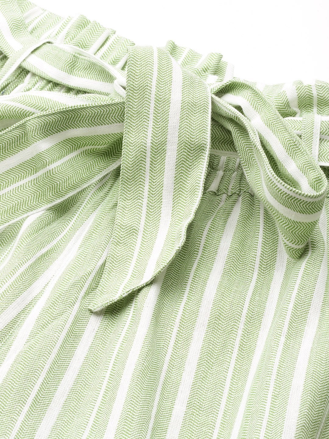 Women's Green Stripes Paperbag Waist Pants - SHAE