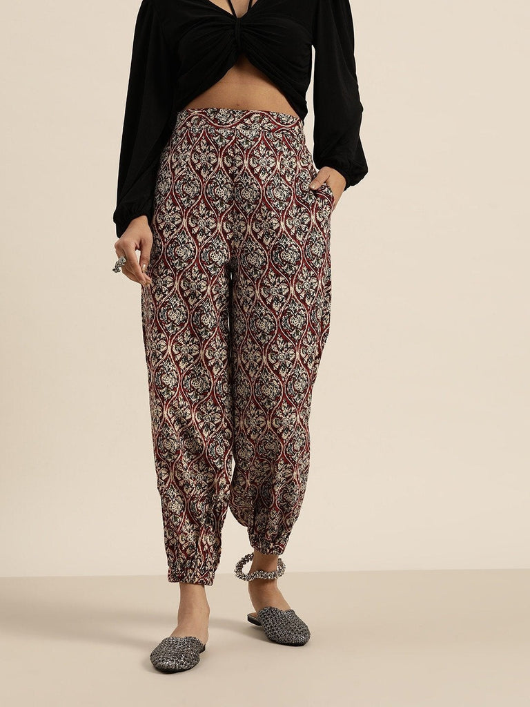 Women's Chocolate Brown Floral Cuffed Pants