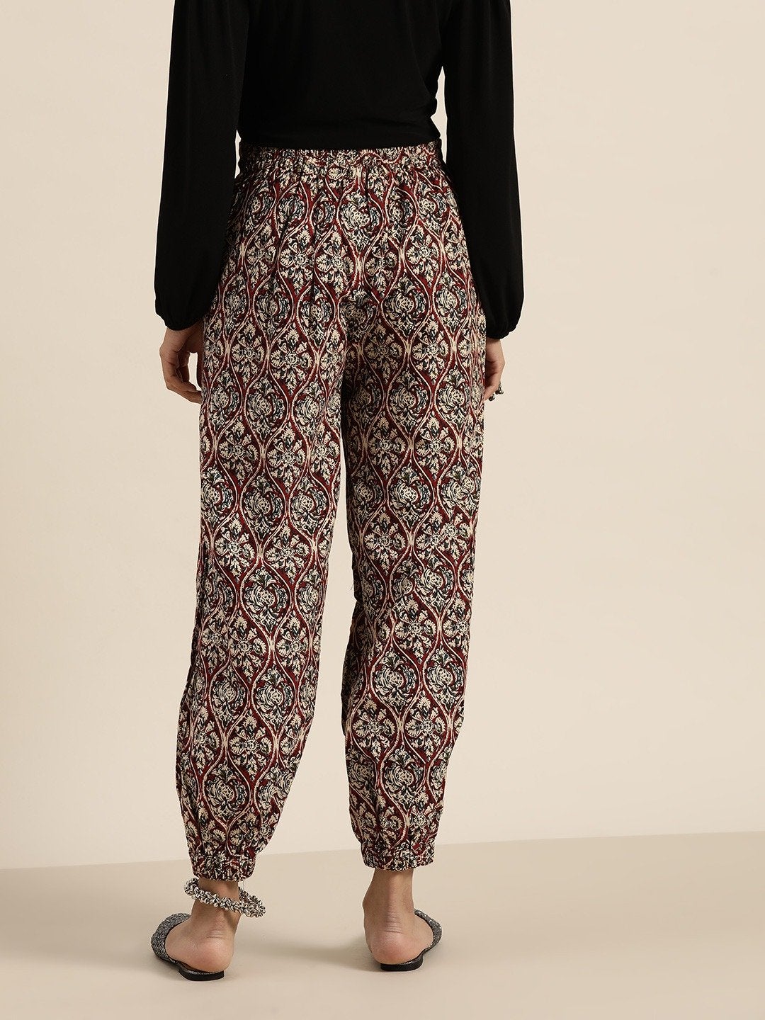 Women's Chocolate Brown Floral Cuffed Pants - SHAE