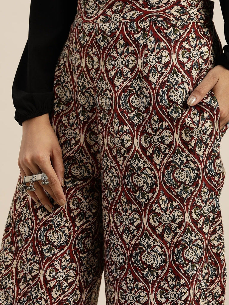 Women's Chocolate Brown Floral Cuffed Pants