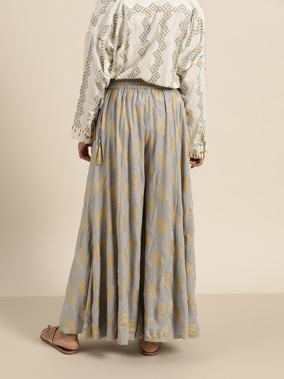 Women's Grey Foil Print Kali Palazzo Pants - SHAE