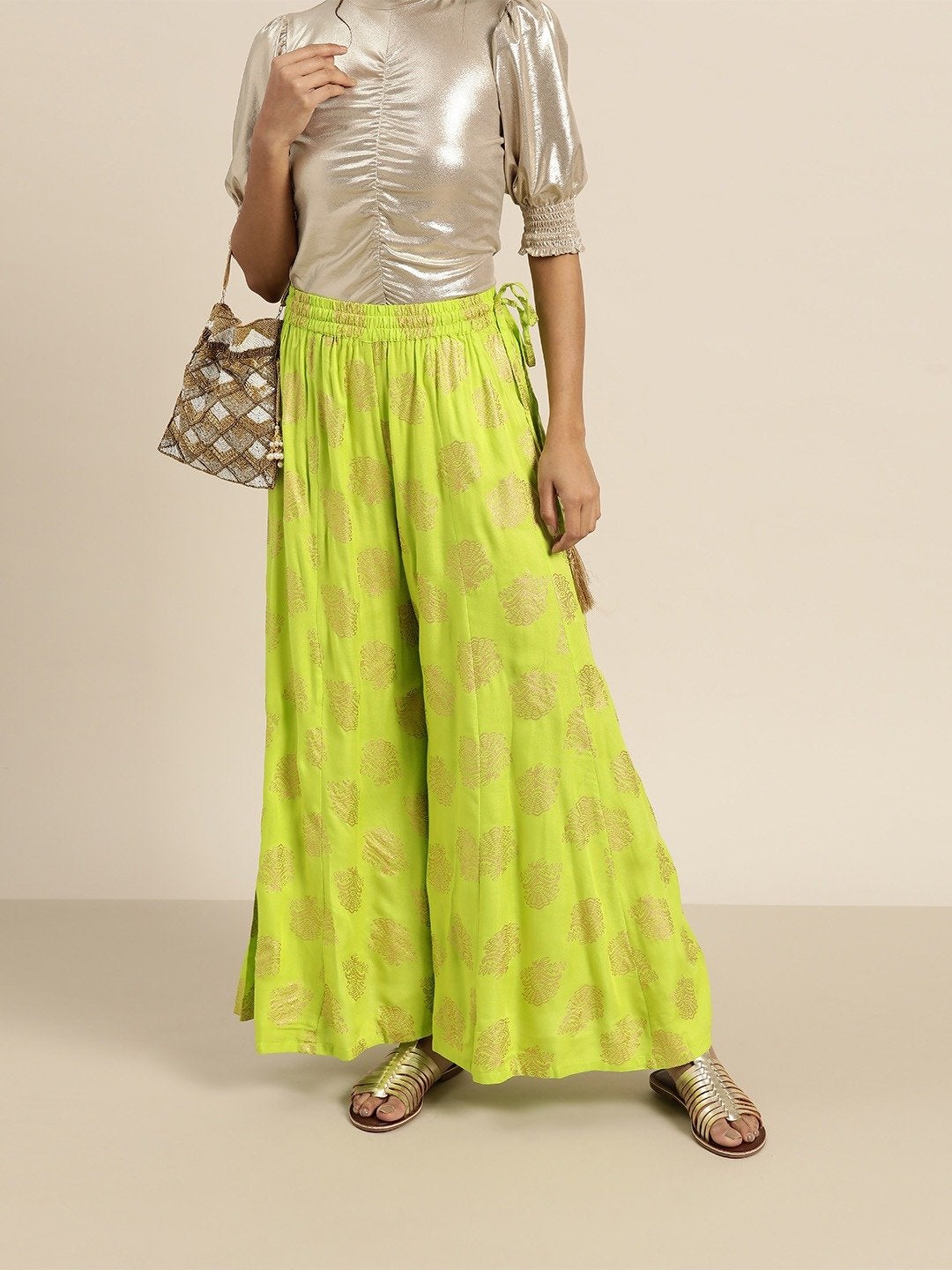 Women's Green Foil Print Kali Palazzo Pants - SHAE