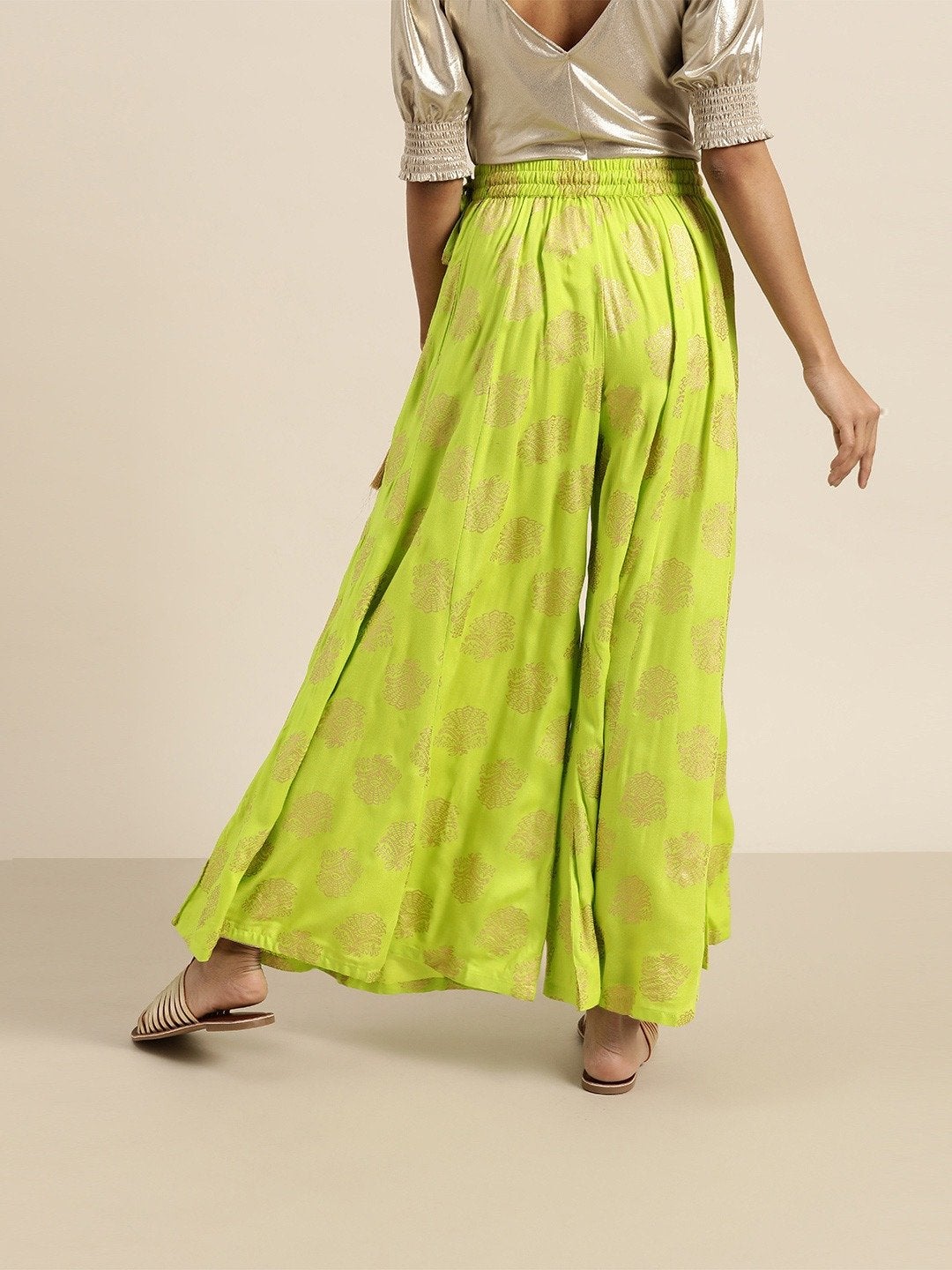 Women's Green Foil Print Kali Palazzo Pants - SHAE
