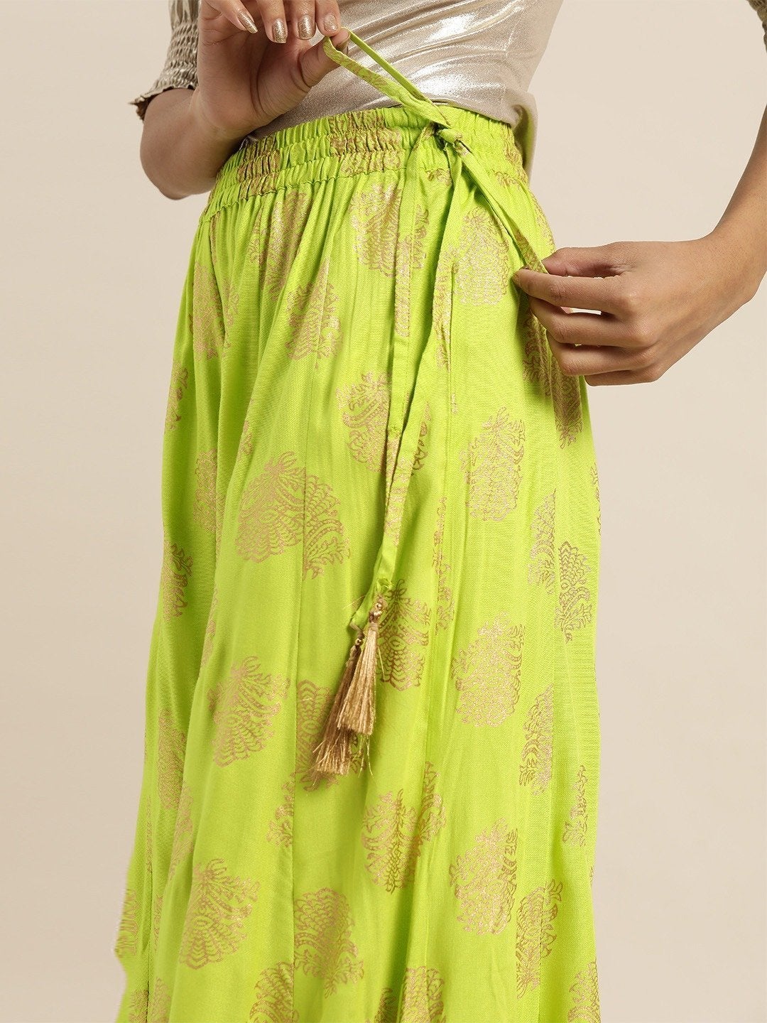 Women's Green Foil Print Kali Palazzo Pants - SHAE