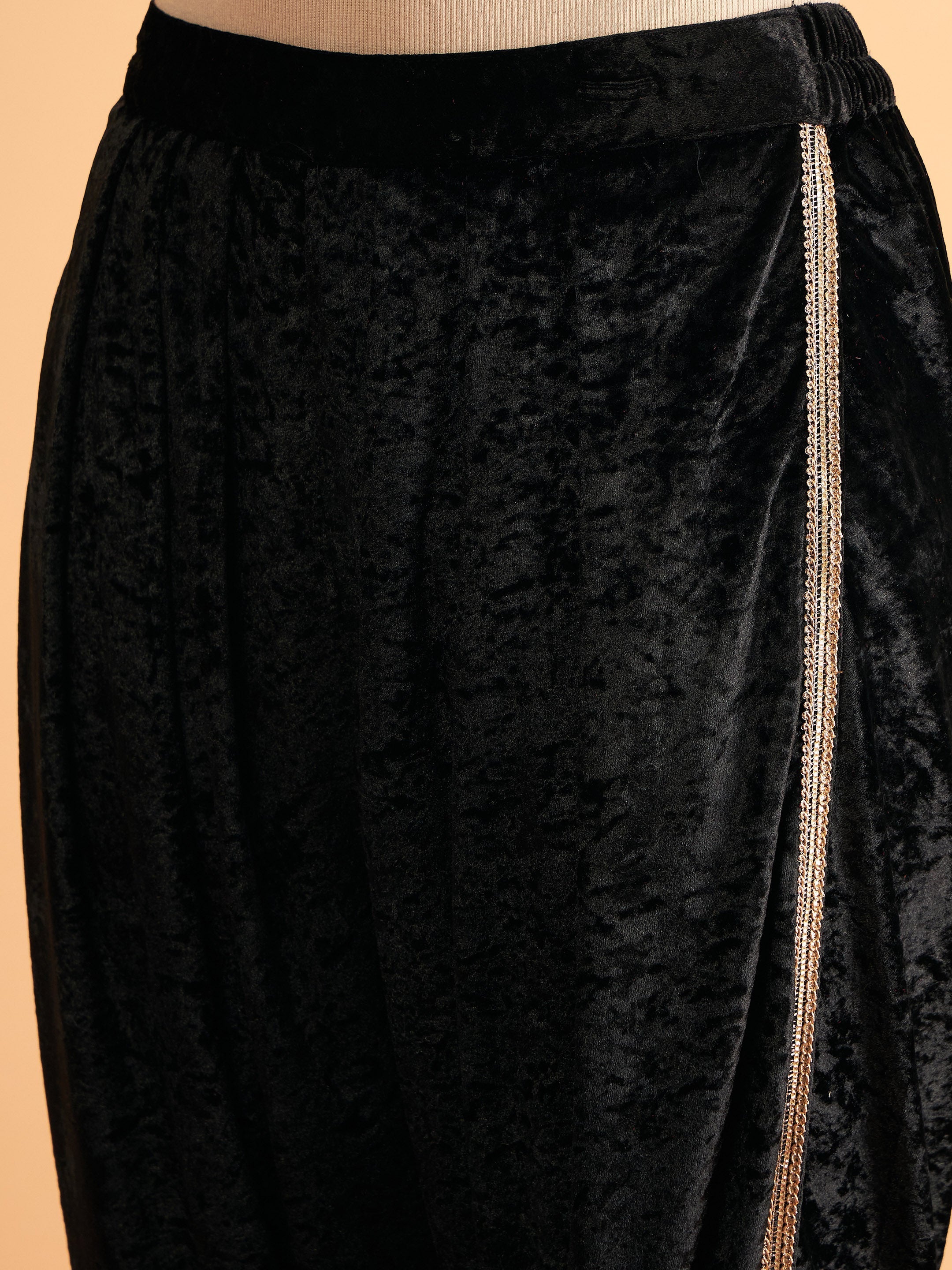 Women's Black Velvet Dhoti Pants - Lyush