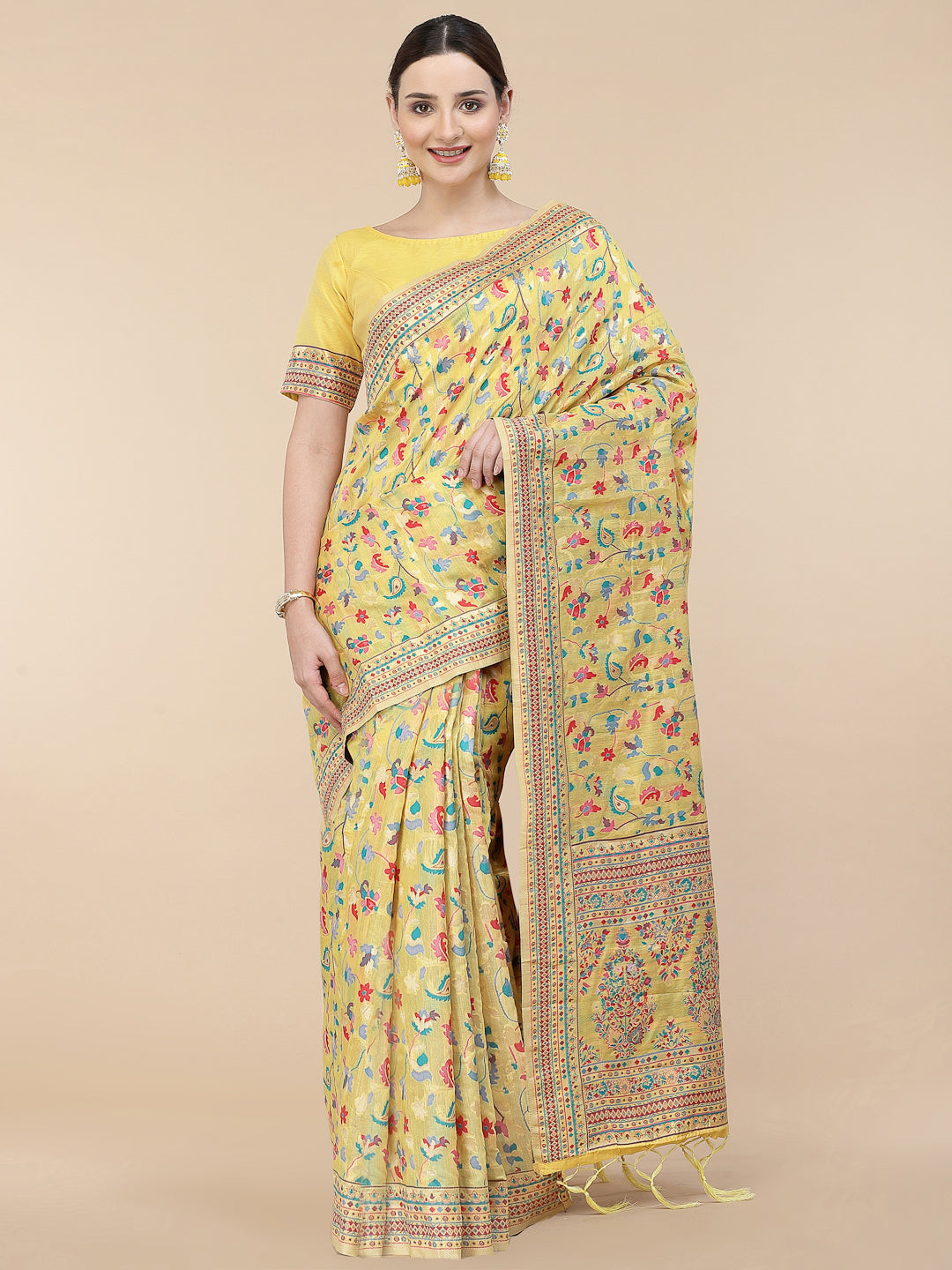 Women's Yellow Silk Blend Woven Design Saree With Unstitched Blouse Piece - Navyaa