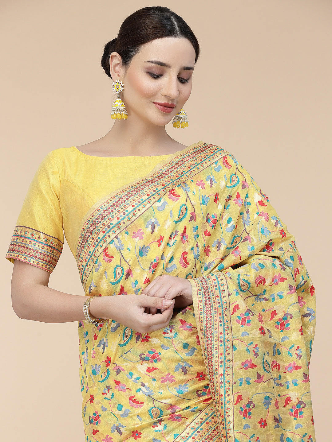 Women's Yellow Silk Blend Woven Design Saree With Unstitched Blouse Piece - Navyaa