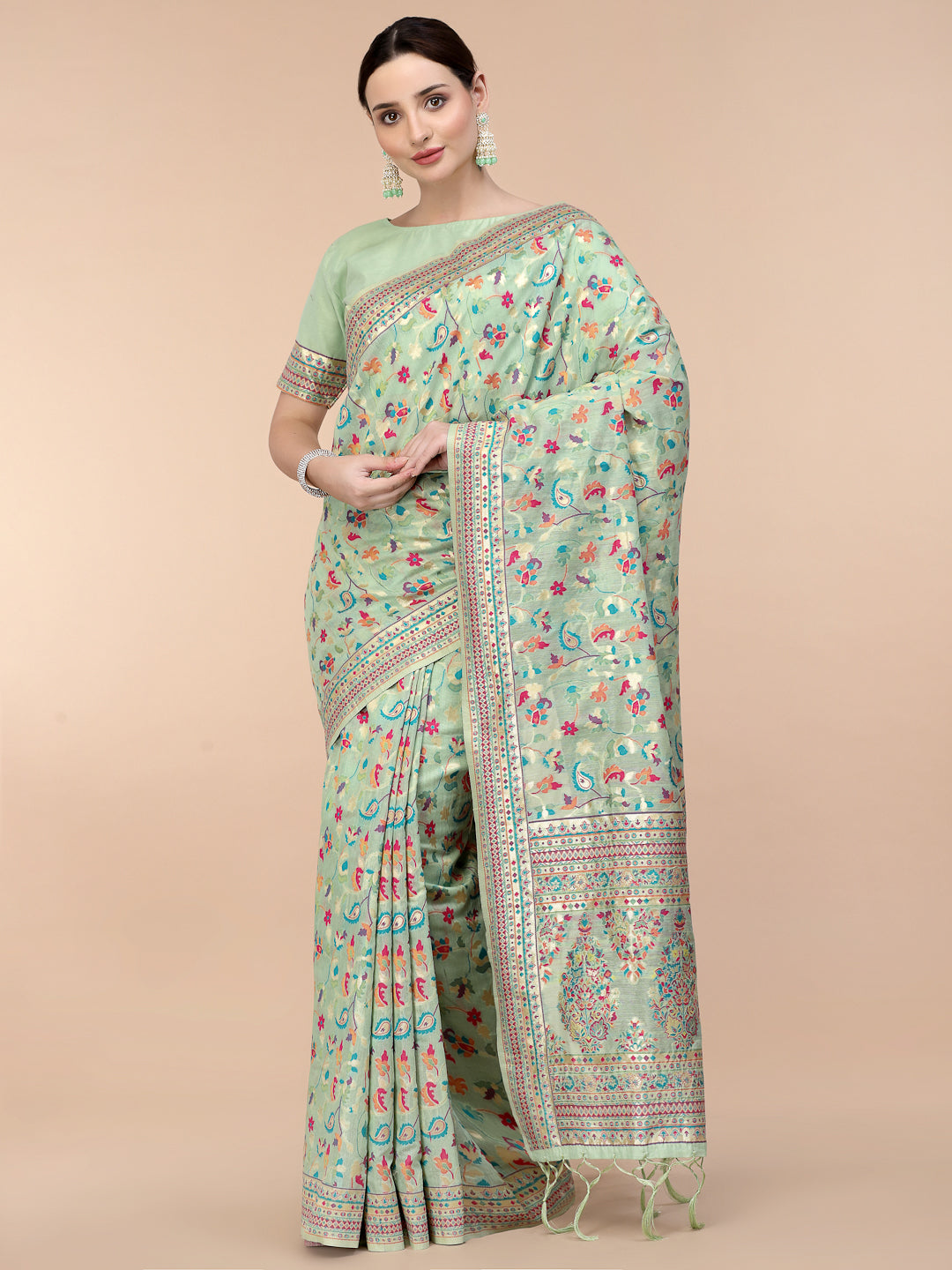 Women's Sea Green Silk Blend Woven Design Saree With Unstitched Blouse Piece - Navyaa
