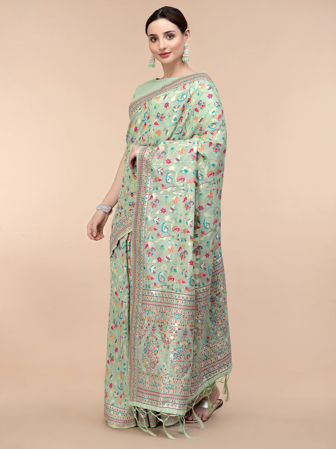 Women's Sea Green Silk Blend Woven Design Saree With Unstitched Blouse Piece - Navyaa