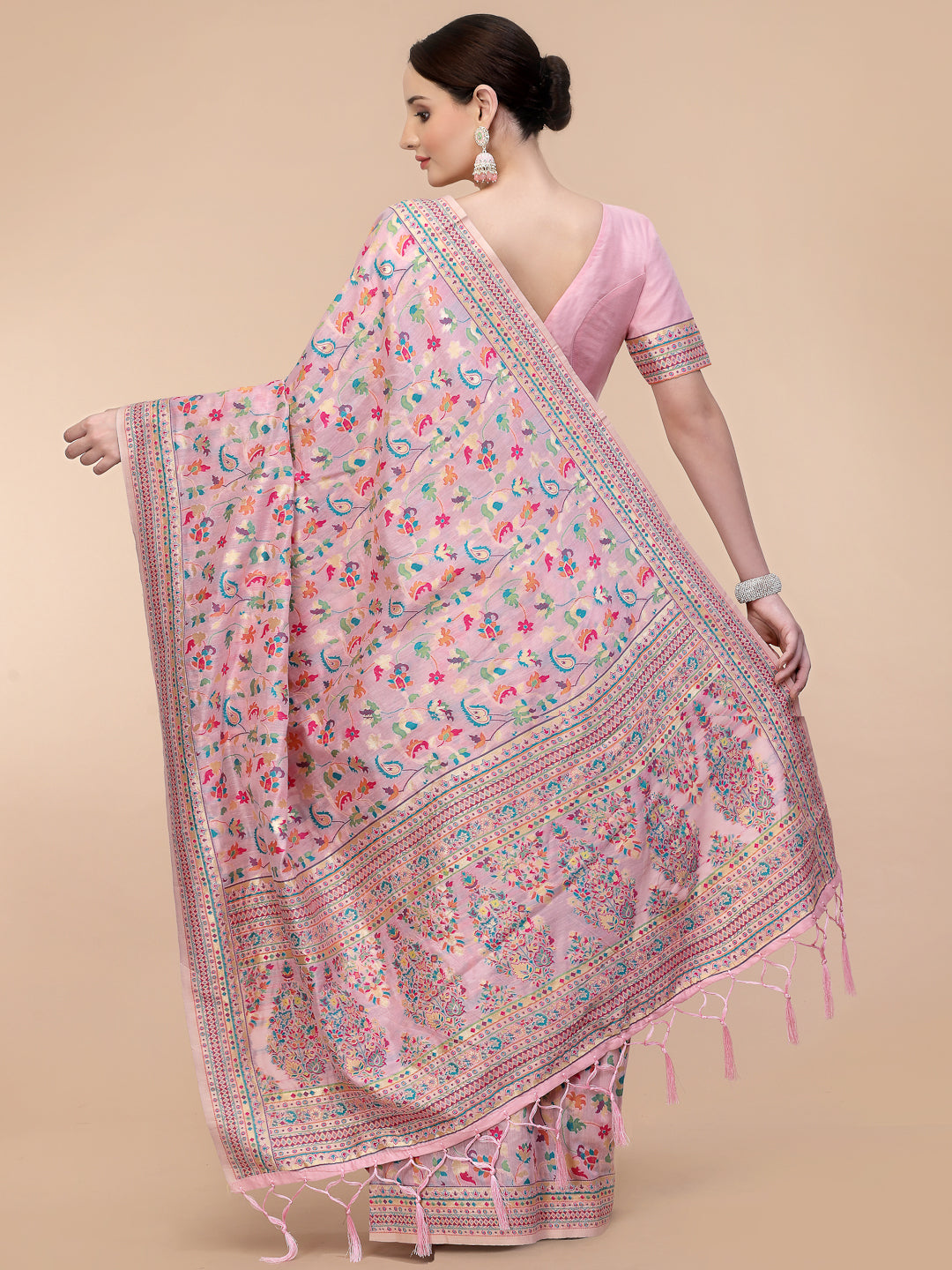 Women's Light Pink Silk Blend Woven Design Saree With Unstitched Blouse Piece - Navyaa