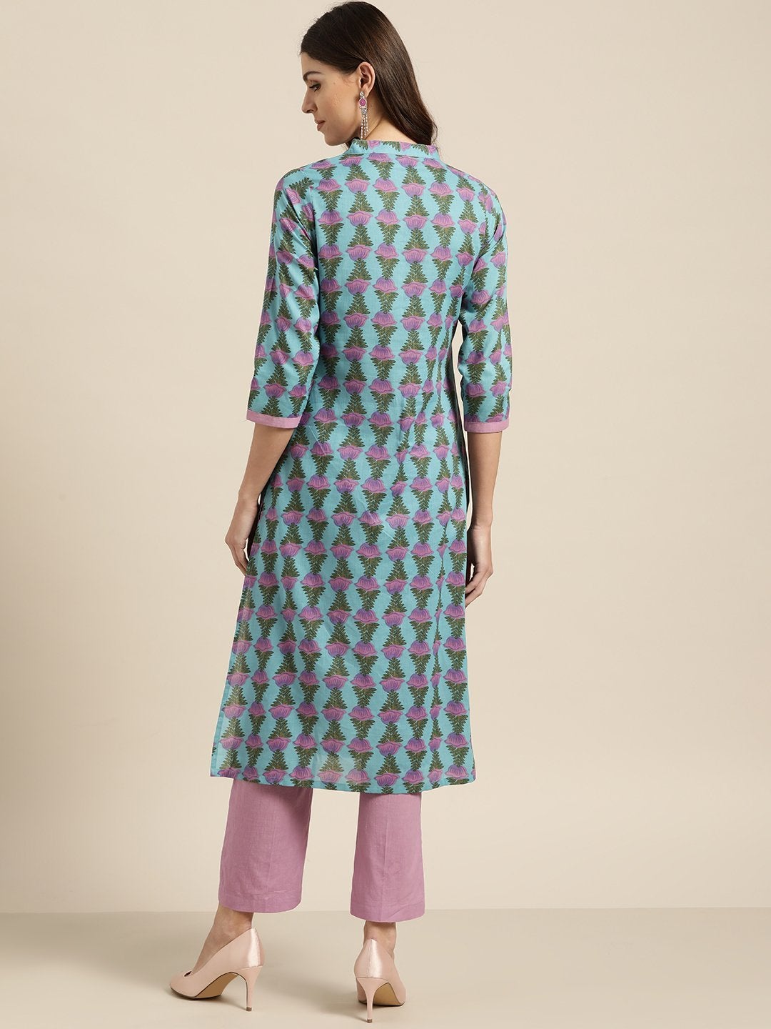 Women's Lilac Floral Kurta With Lilac Pants - SHAE
