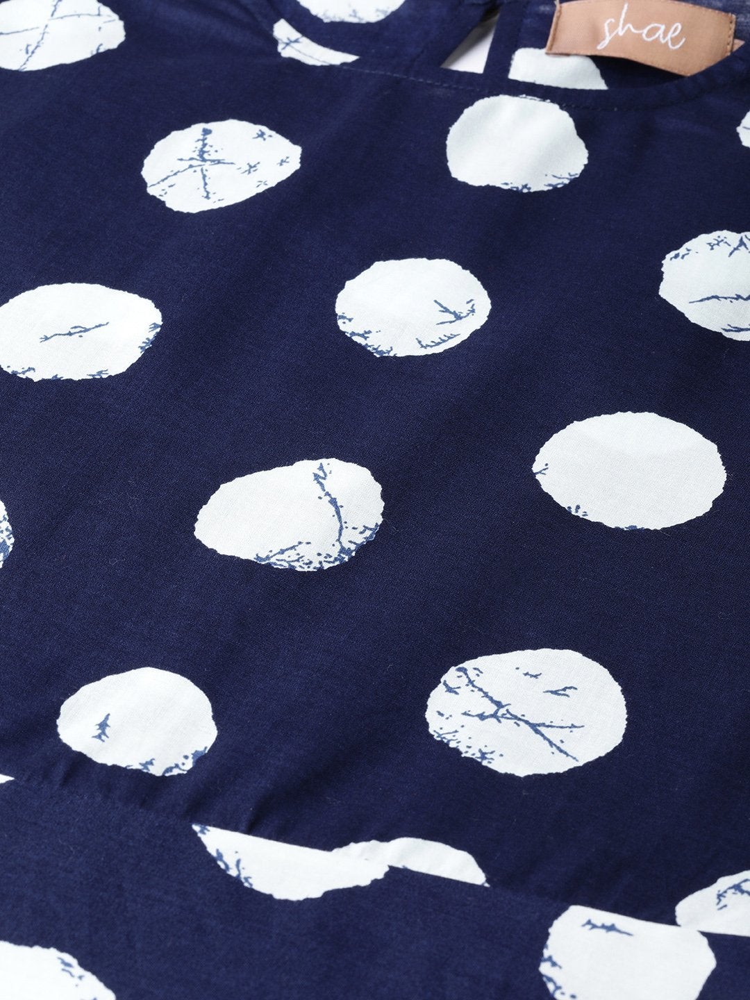 Women's Navy Polka High Low Kurta With White Pants