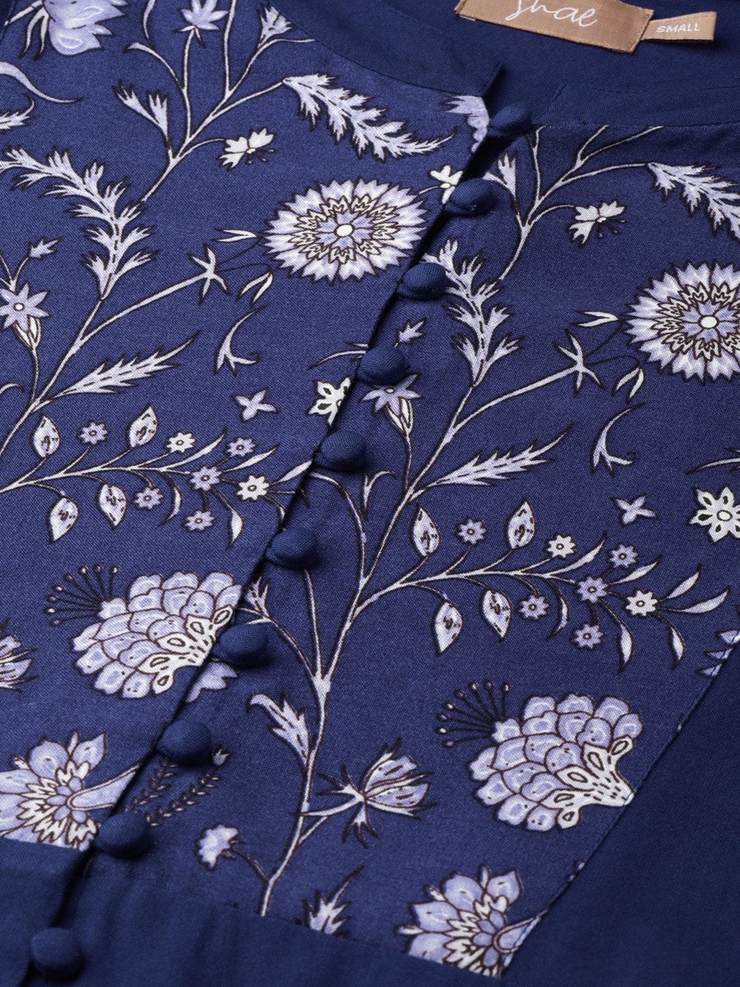 Women's Navy Yoke Kurta With Floral Pants