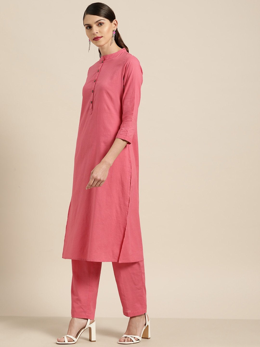 Women's Pink Kurta With Pants And Pink Lehariya Dupatta - SHAE
