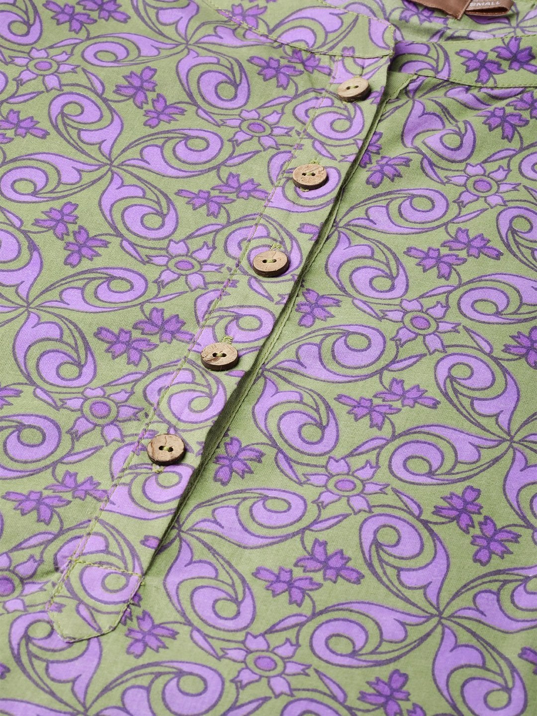 Women's Lilac Floral Kurta With Olive Pants - SHAE