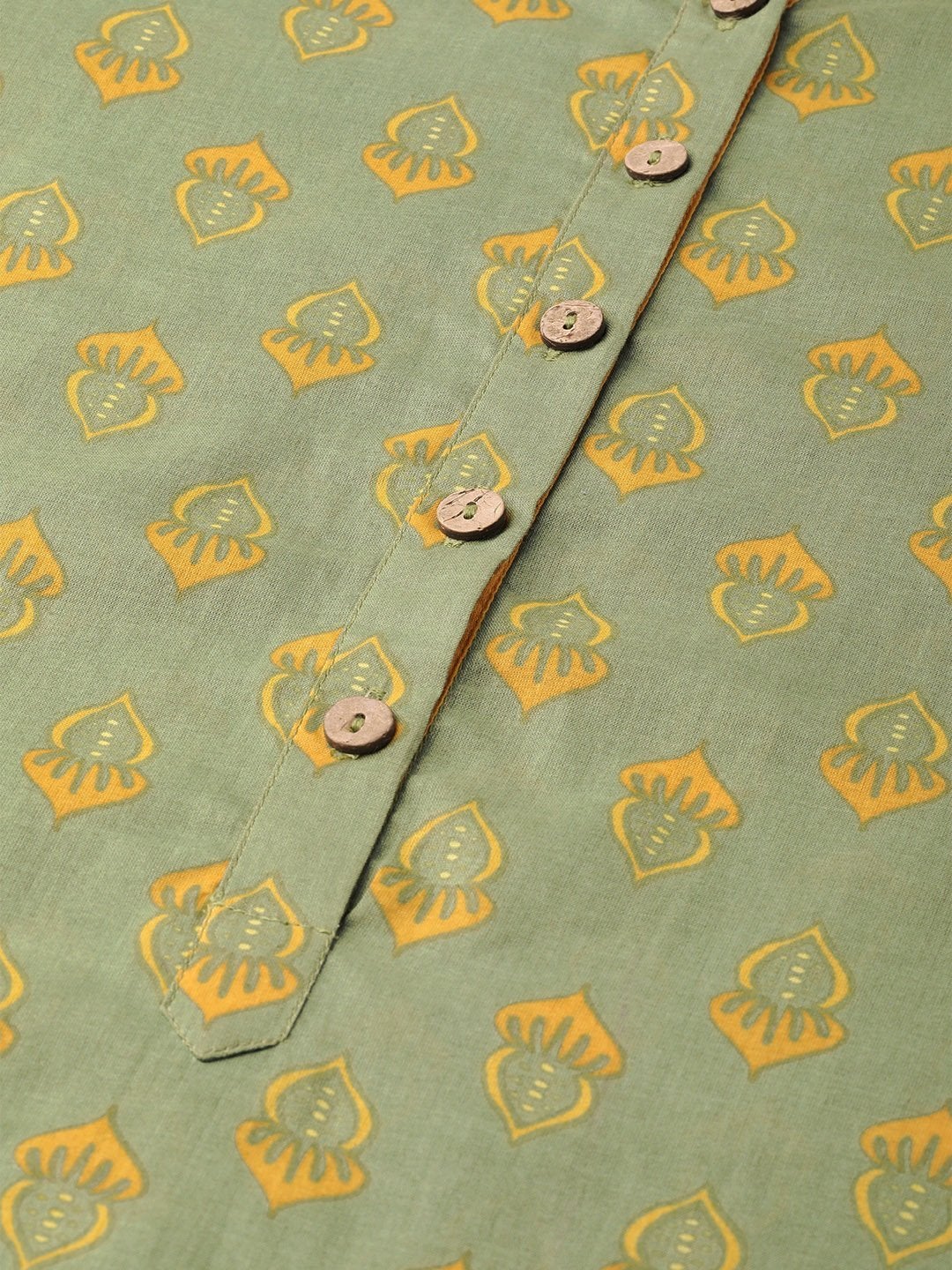 Women's Olive Floral Kurta With Mustard Pants
