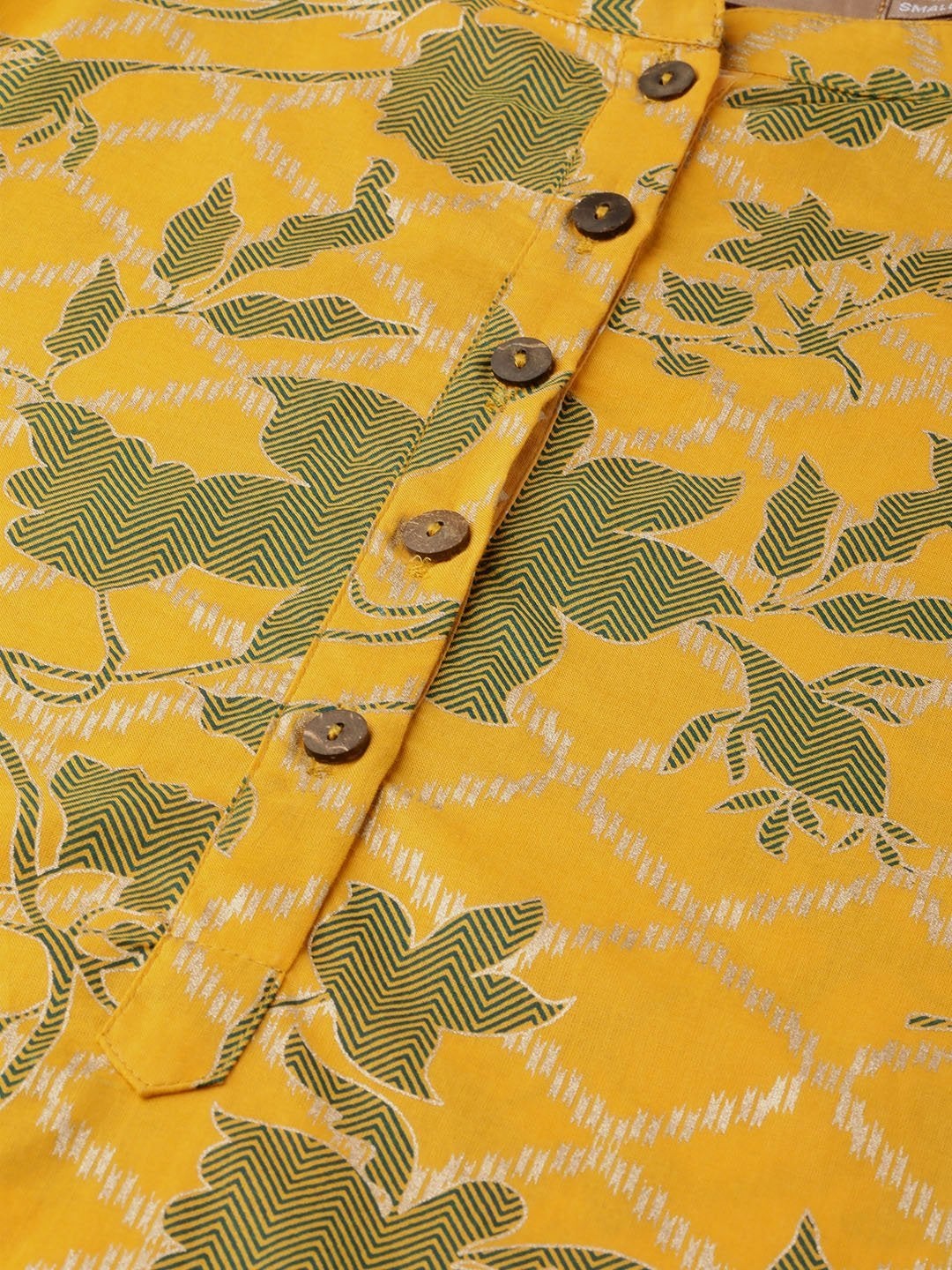 Women's Mustard Foil Kurta With Yellow Chevron Foil Pant