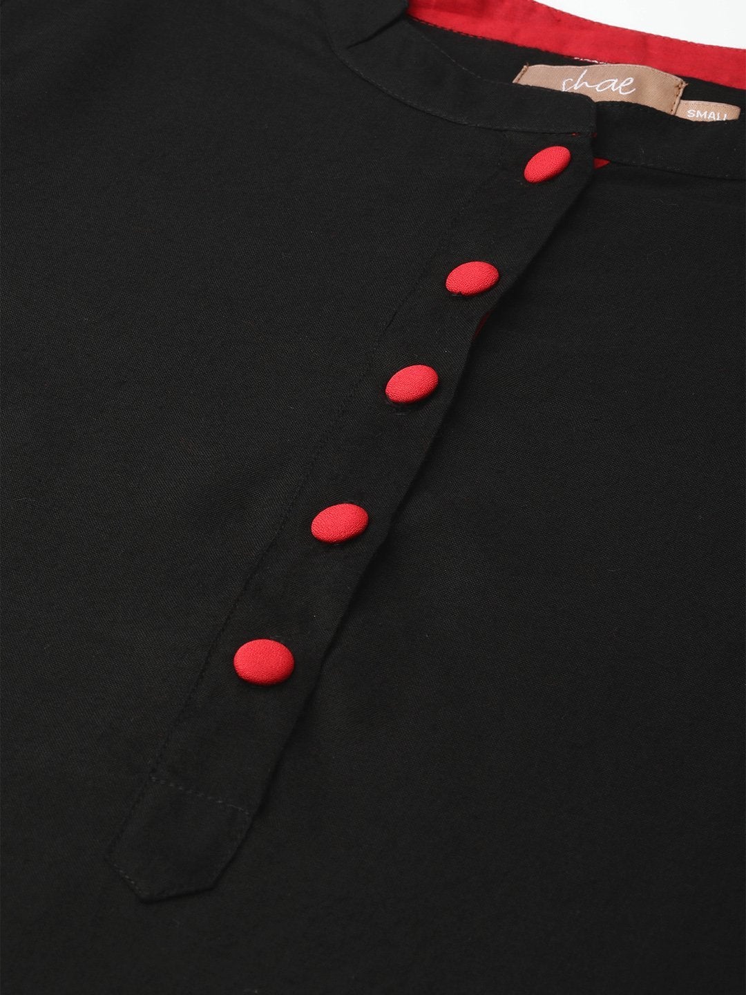 Women's Black Kurta With Pants And Red Foil Dupatta - SHAE